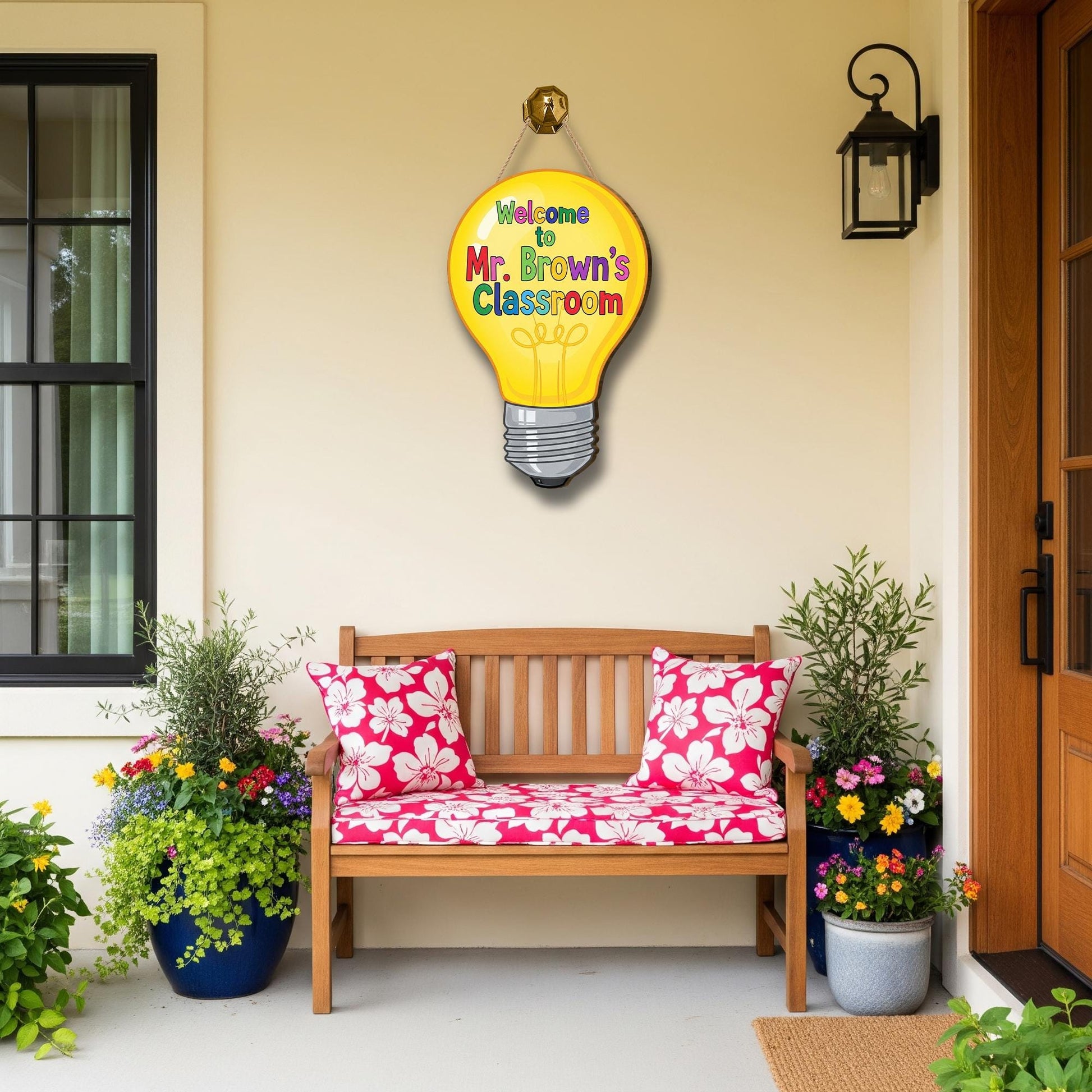 Welcome to Teacher Classroom Sign | Light Bulb Teacher Door Hanger | Back to School Decor | Personalized Classroom Decor, First Day Sign