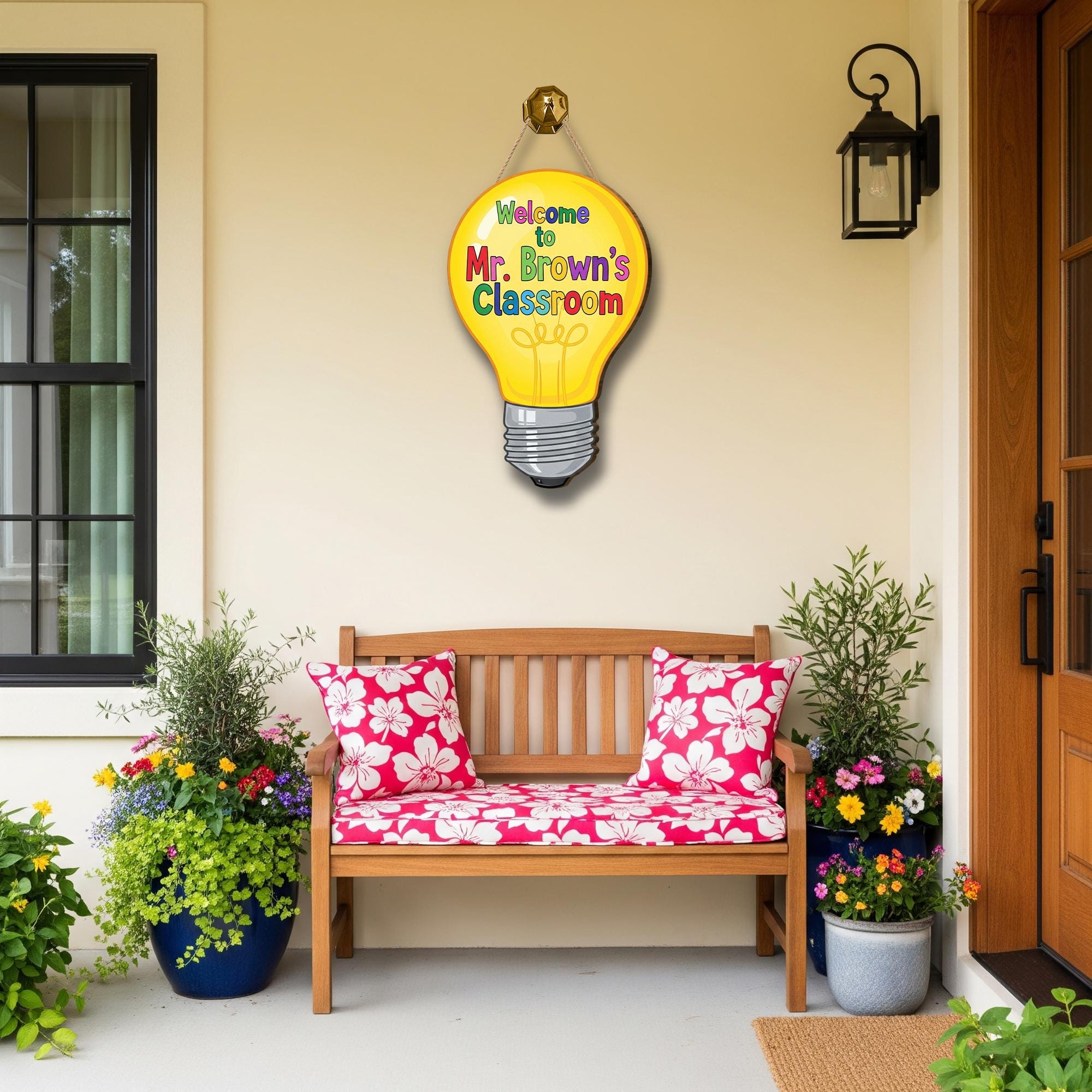 Welcome to Teacher Classroom Sign | Light Bulb Teacher Door Hanger | Back to School Decor | Personalized Classroom Decor, First Day Sign