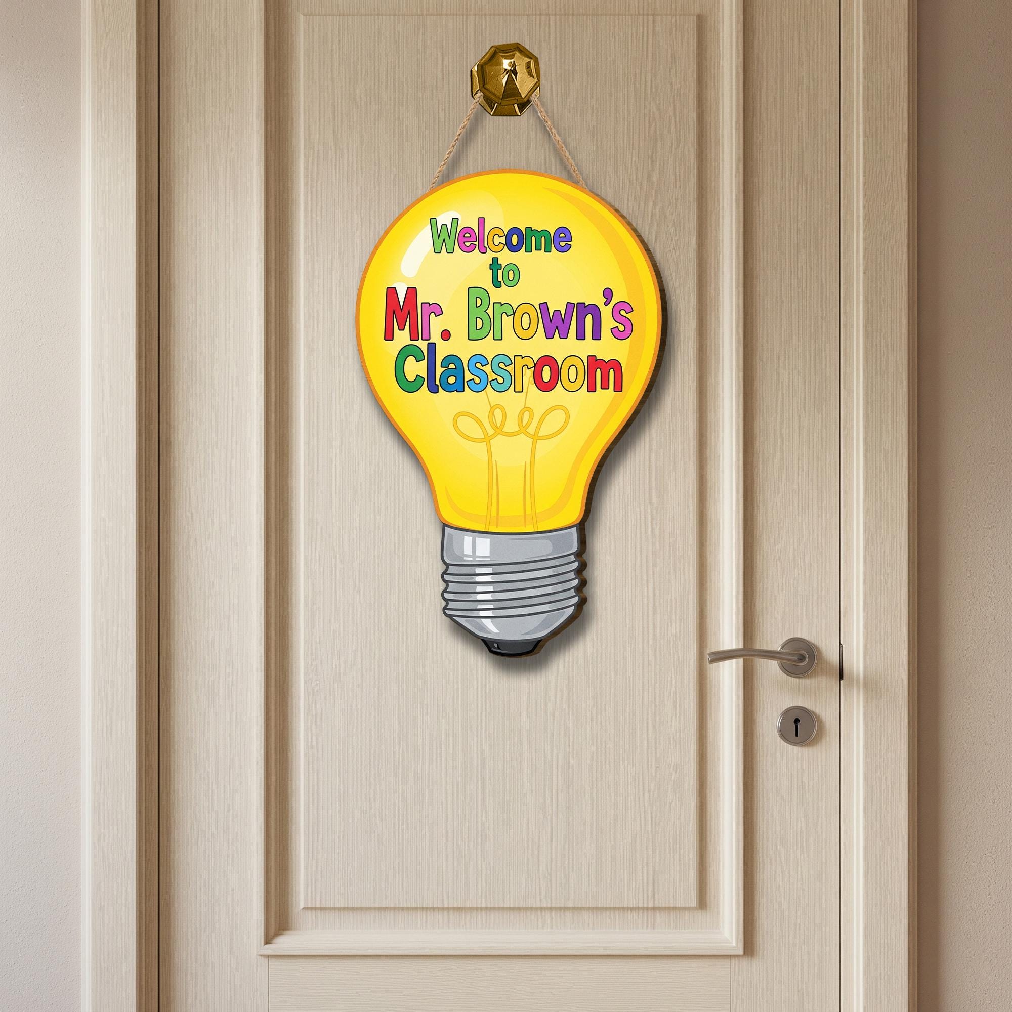 Welcome to Teacher Classroom Sign | Light Bulb Teacher Door Hanger | Back to School Decor | Personalized Classroom Decor, First Day Sign