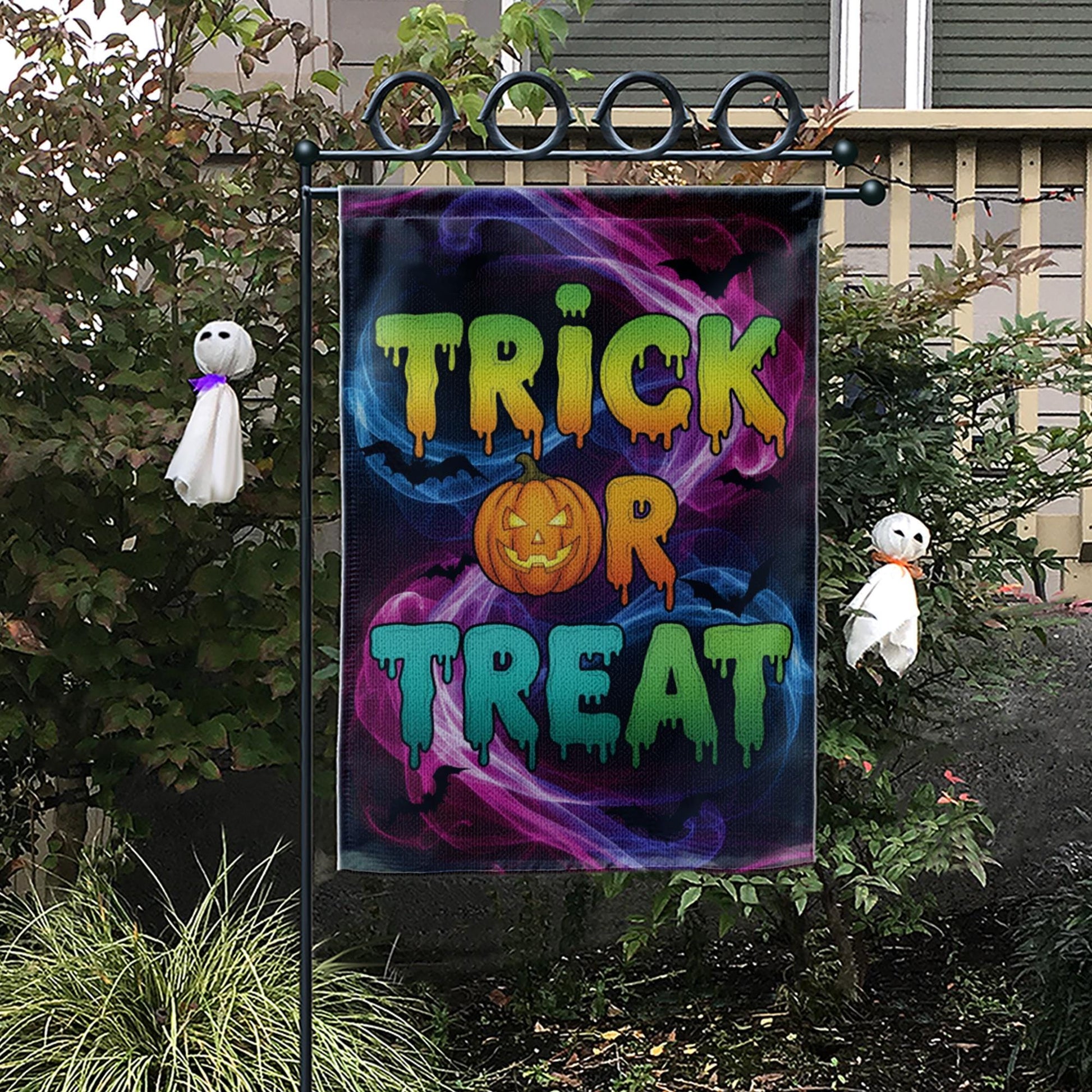 Trick or Treat Halloween Garden Flag, Spooky Yard Decor, Fun Fall House Banner, Vibrant Double Sided Flag