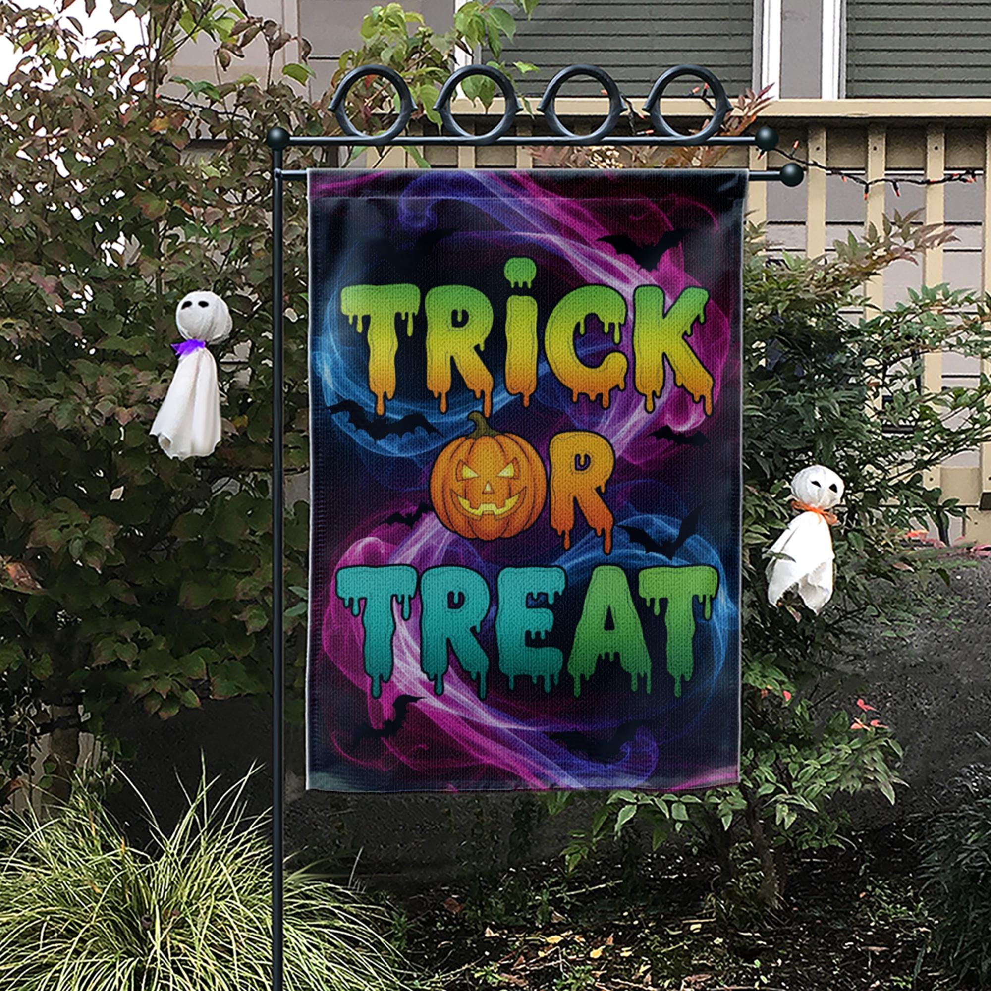 Trick or Treat Halloween Garden Flag, Spooky Yard Decor, Fun Fall House Banner, Vibrant Double Sided Flag
