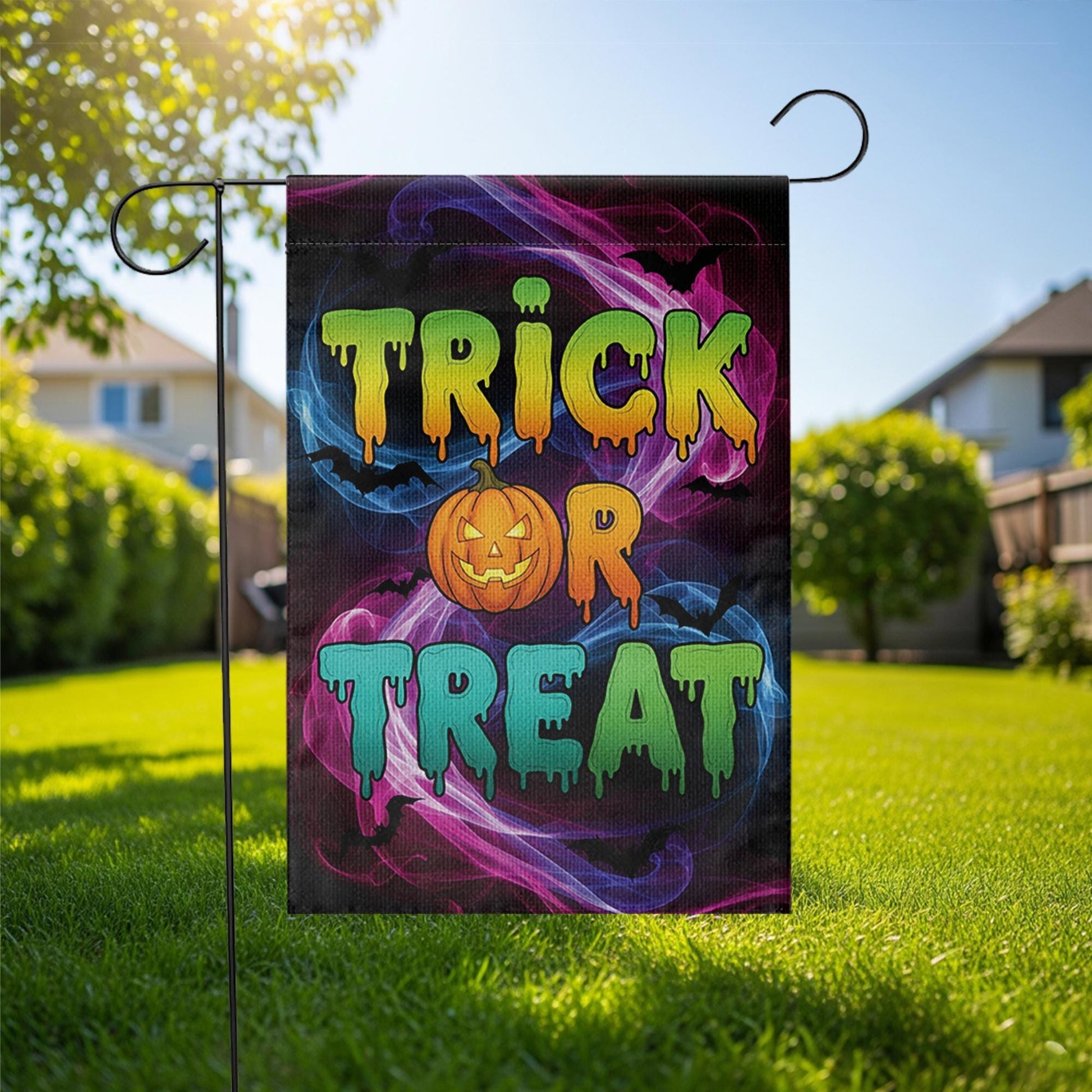 Trick or Treat Halloween Garden Flag, Spooky Yard Decor, Fun Fall House Banner, Vibrant Double Sided Flag