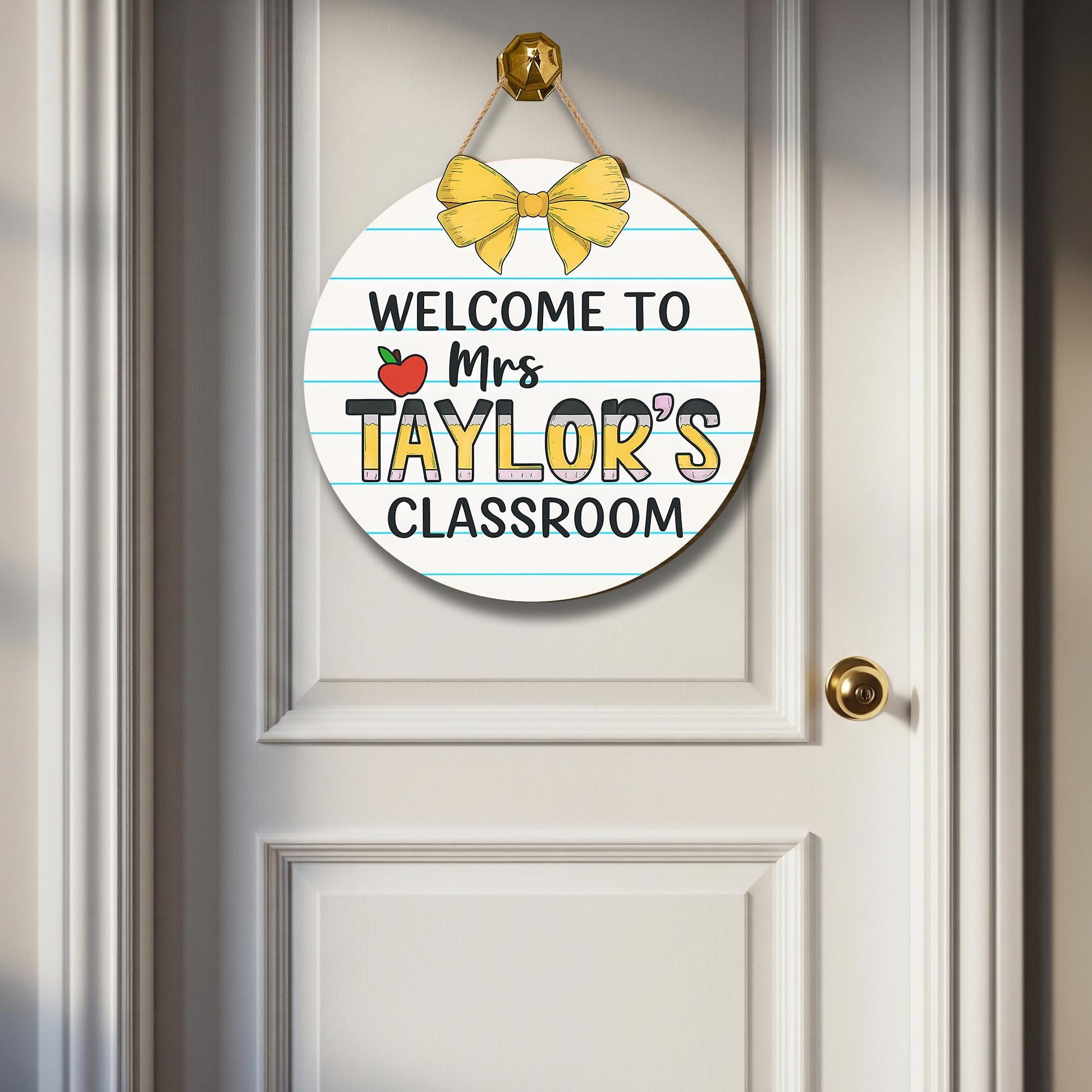 Welcome to Classroom Door Sign, Personalized Teacher Name Sign, Custom Back to School Decor, Round Classroom Hanger Gift