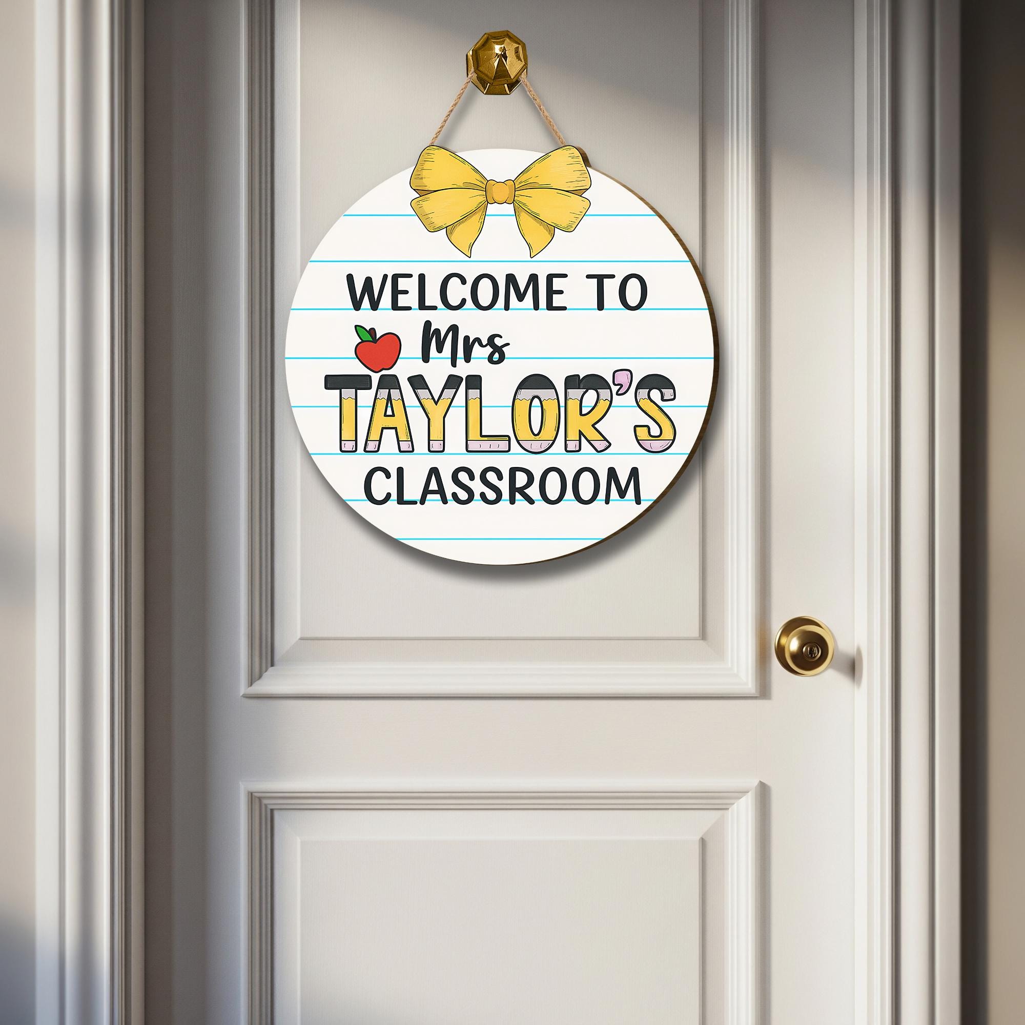 Welcome to Classroom Door Sign, Personalized Teacher Name Sign, Custom Back to School Decor, Round Classroom Hanger Gift