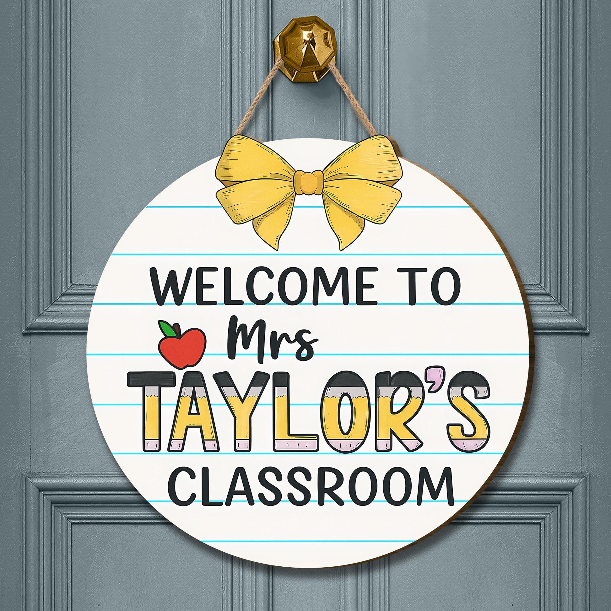 Welcome to Classroom Door Sign, Personalized Teacher Name Sign, Custom Back to School Decor, Round Classroom Hanger Gift