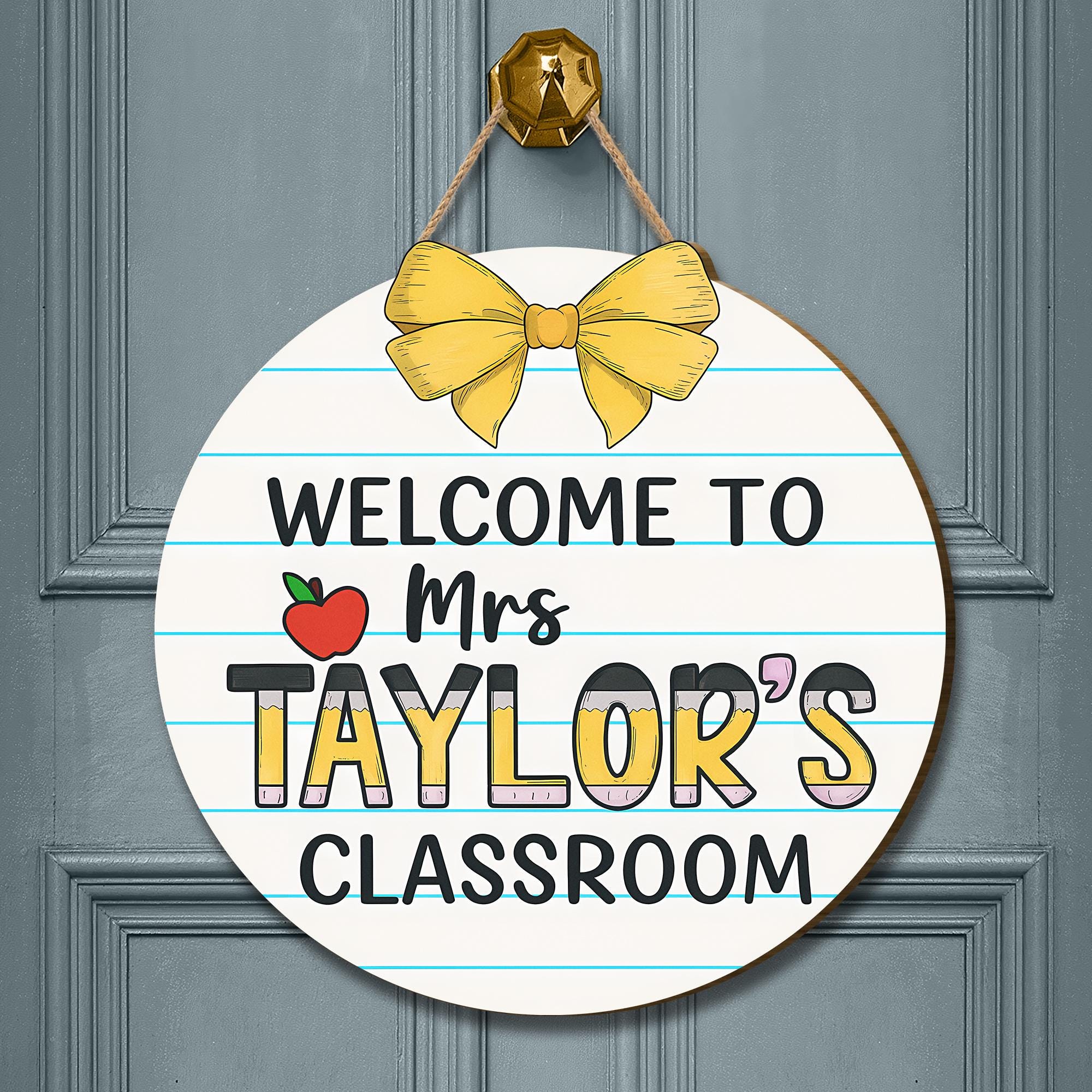 Welcome to Classroom Door Sign, Personalized Teacher Name Sign, Custom Back to School Decor, Round Classroom Hanger Gift
