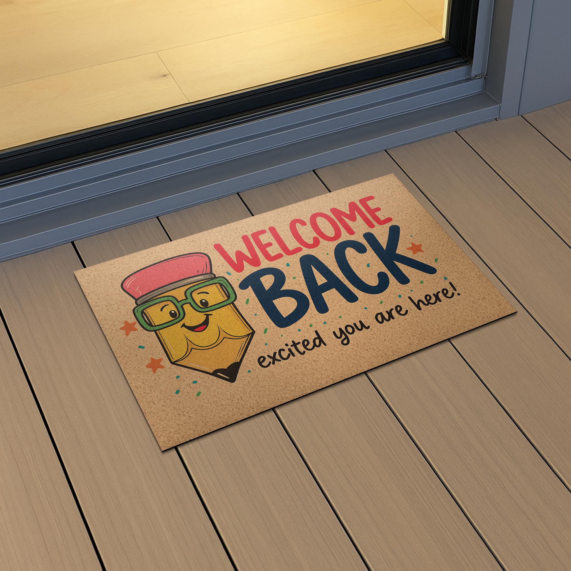 Welcome Back Teacher Doormat, Funny Pencil Classroom Rug, Back to School Entry Mat, Cute Teacher Decor, Excited You Are Here Mat