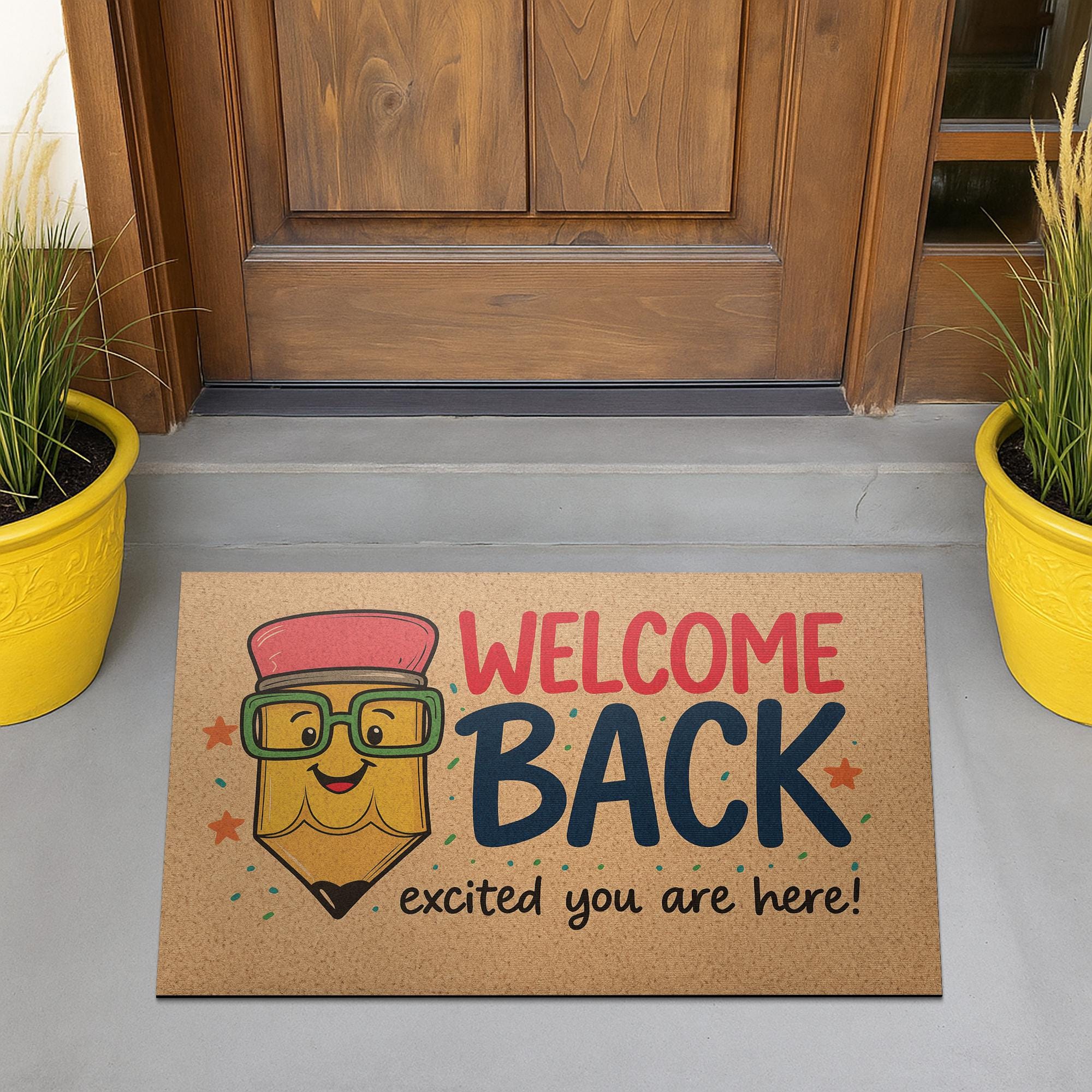 Welcome Back Teacher Doormat, Funny Pencil Classroom Rug, Back to School Entry Mat, Cute Teacher Decor, Excited You Are Here Mat