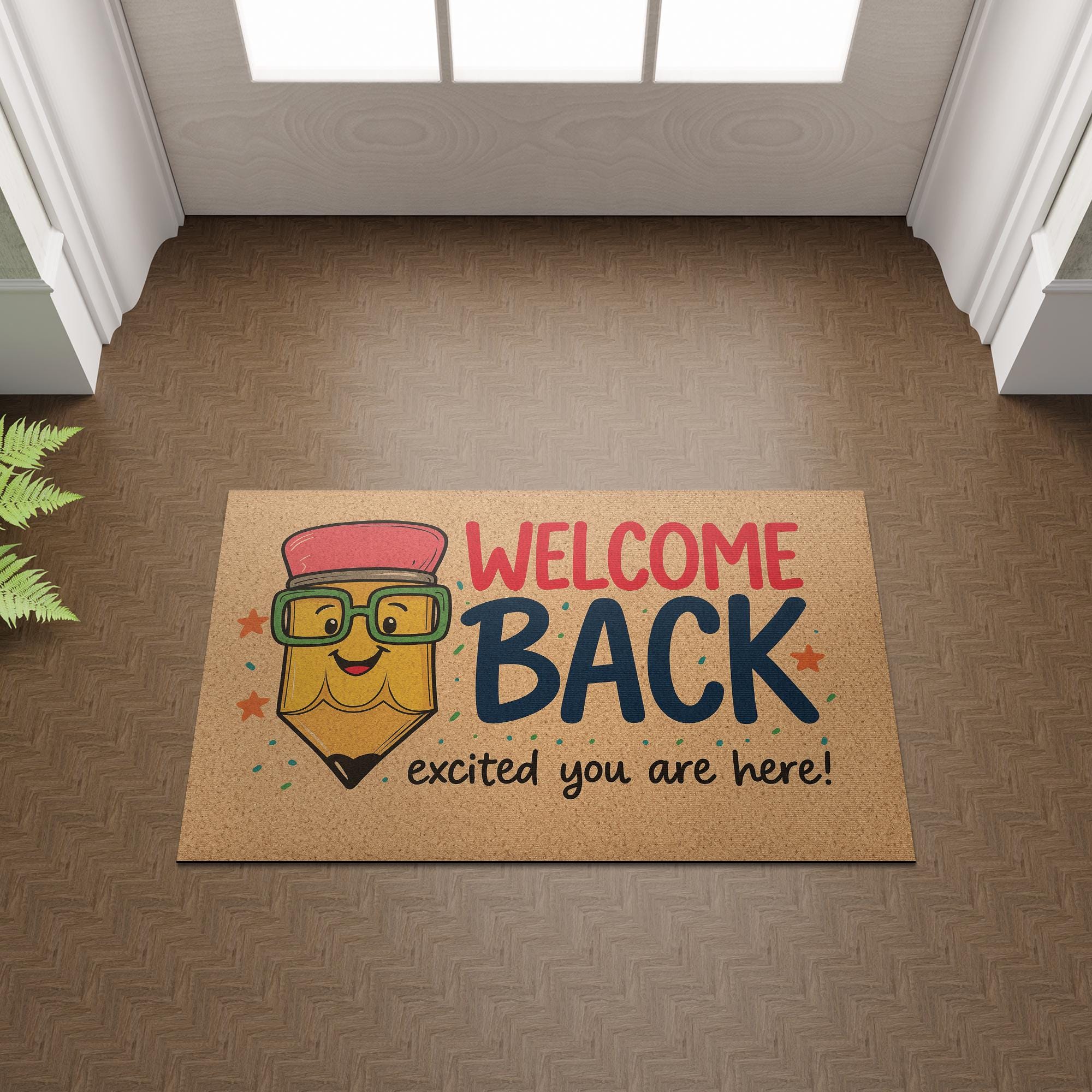 Welcome Back Teacher Doormat, Funny Pencil Classroom Rug, Back to School Entry Mat, Cute Teacher Decor, Excited You Are Here Mat