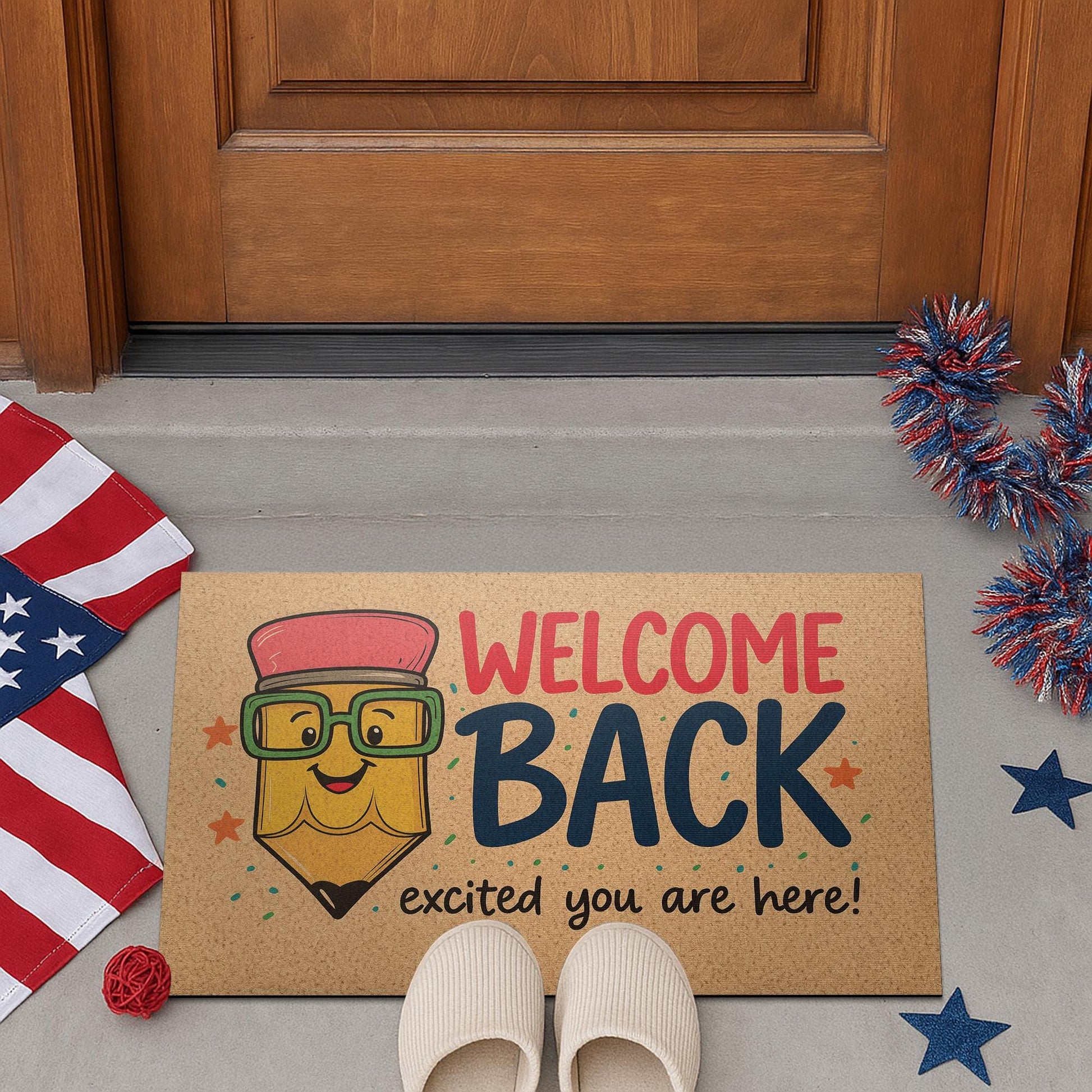 Welcome Back Teacher Doormat, Funny Pencil Classroom Rug, Back to School Entry Mat, Cute Teacher Decor, Excited You Are Here Mat