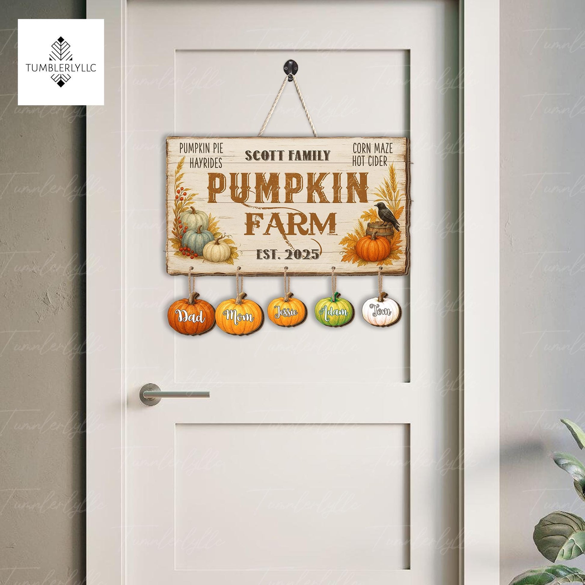 Custom Pumpkin Farm Family Sign, Fall Wooden Name Tag Decor, Personalized Autumn Wall Plaque, Rustic Thanksgiving Home Gift