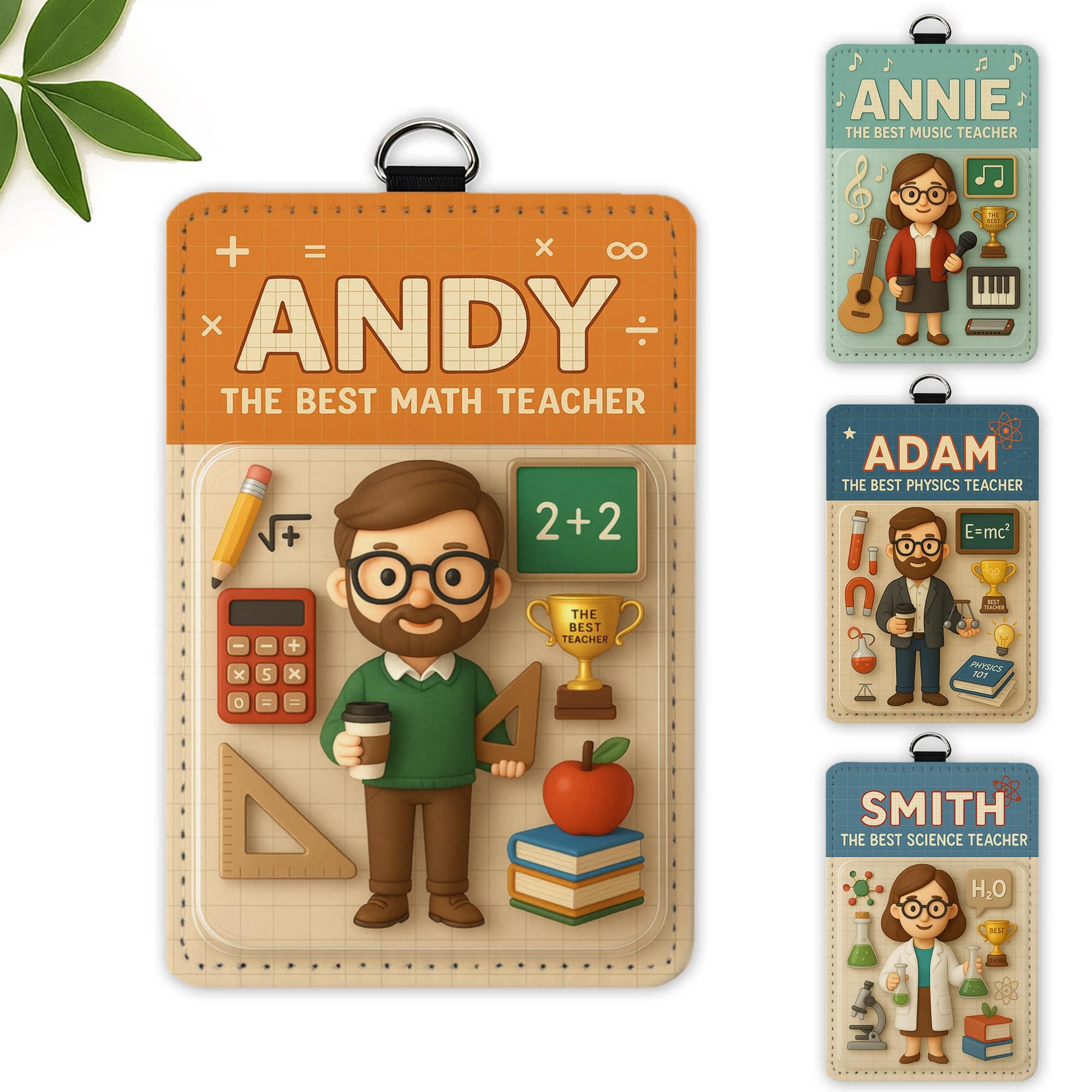Custom Teacher Subject Badge Holder, Personalized ID Tag with Subject Icons, Math Science Music Physics Lanyard Gift, Cute Staff Accessory