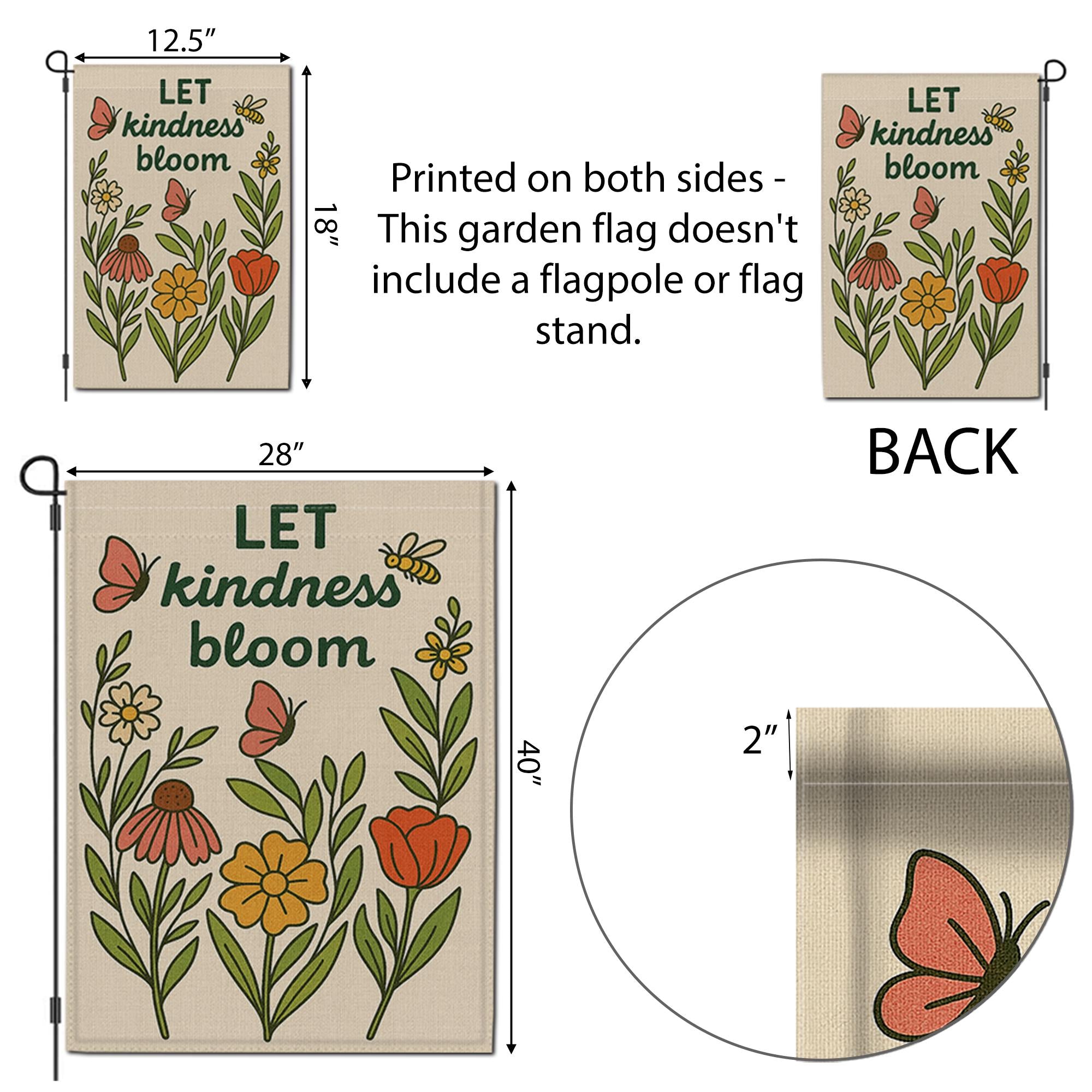 Let Kindness Bloom Garden Flag, Floral Outdoor Yard Decor, Garden Inspirational Banner, Positive Quote Flag for Garden or Porch