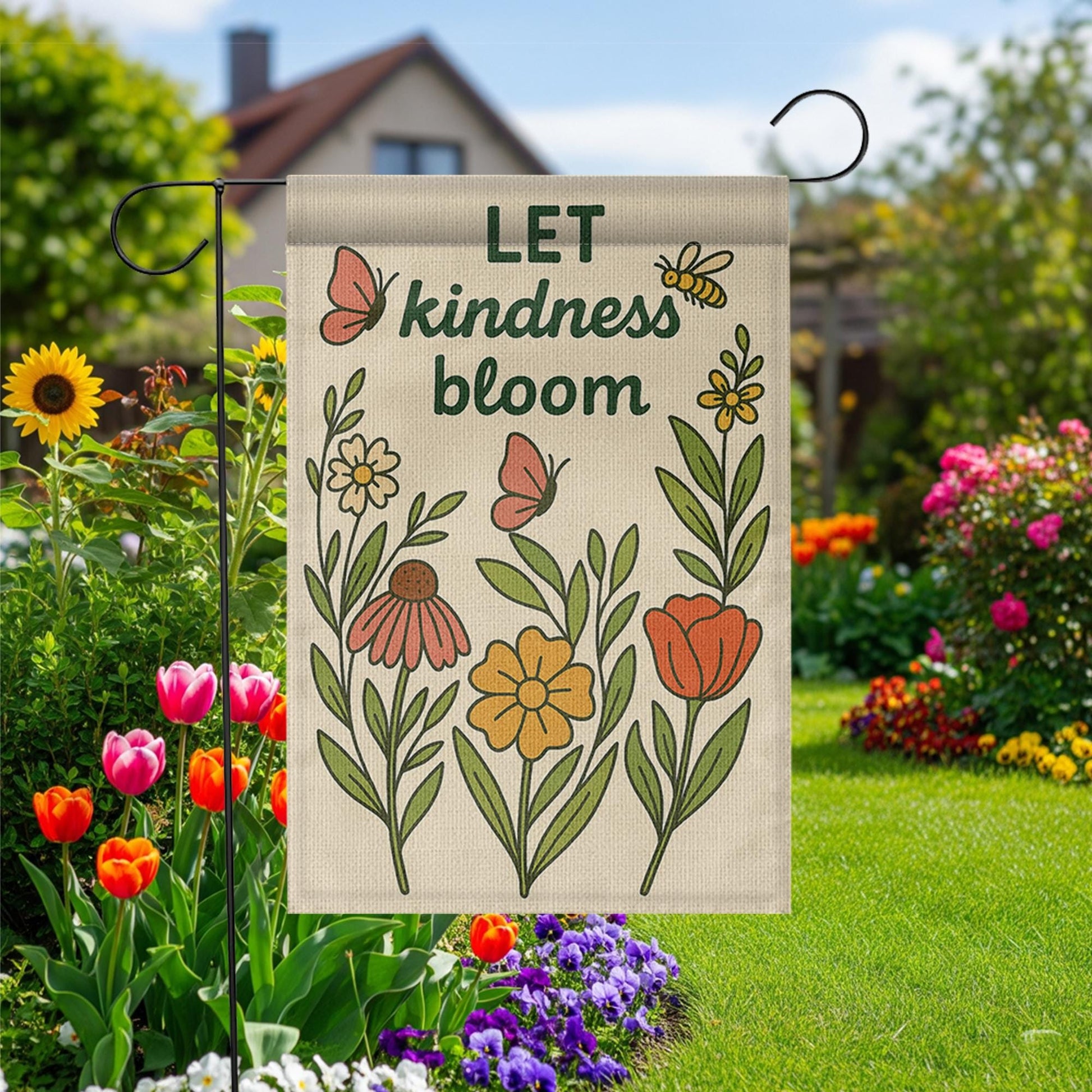 Let Kindness Bloom Garden Flag, Floral Outdoor Yard Decor, Garden Inspirational Banner, Positive Quote Flag for Garden or Porch