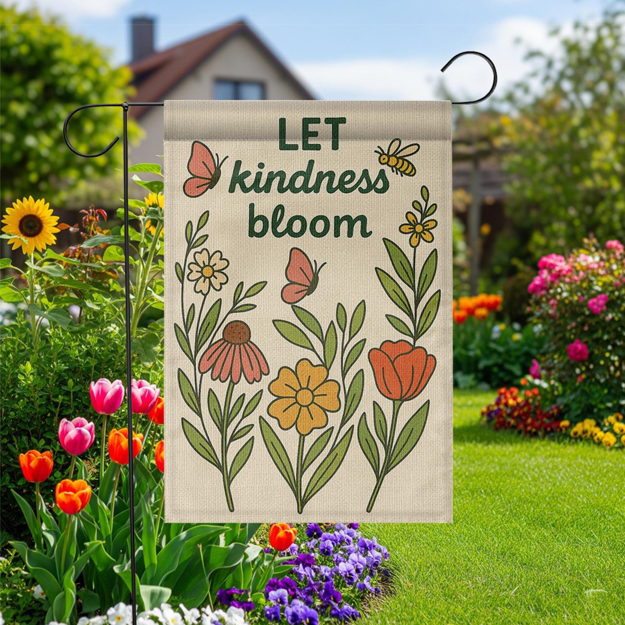 Let Kindness Bloom Garden Flag, Floral Outdoor Yard Decor, Garden Inspirational Banner, Positive Quote Flag for Garden or Porch