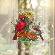 Cardinal Couple Holographic Window Hanging | Faux Stained Glass Bird Suncatcher | Memorial Gift | Spring Floral Window Decor