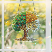 Four Seasons Tree Holographic Window Hanging | Faux Stained Glass Suncatcher | Nature Wall Decor | Year Round Seasonal Art Gift