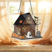 Custom Halloween Bookstore Window Hanging | Personalized Ghost Reading Decor | Faux Stained Glass Suncatcher | Spooky Book Lover Gift