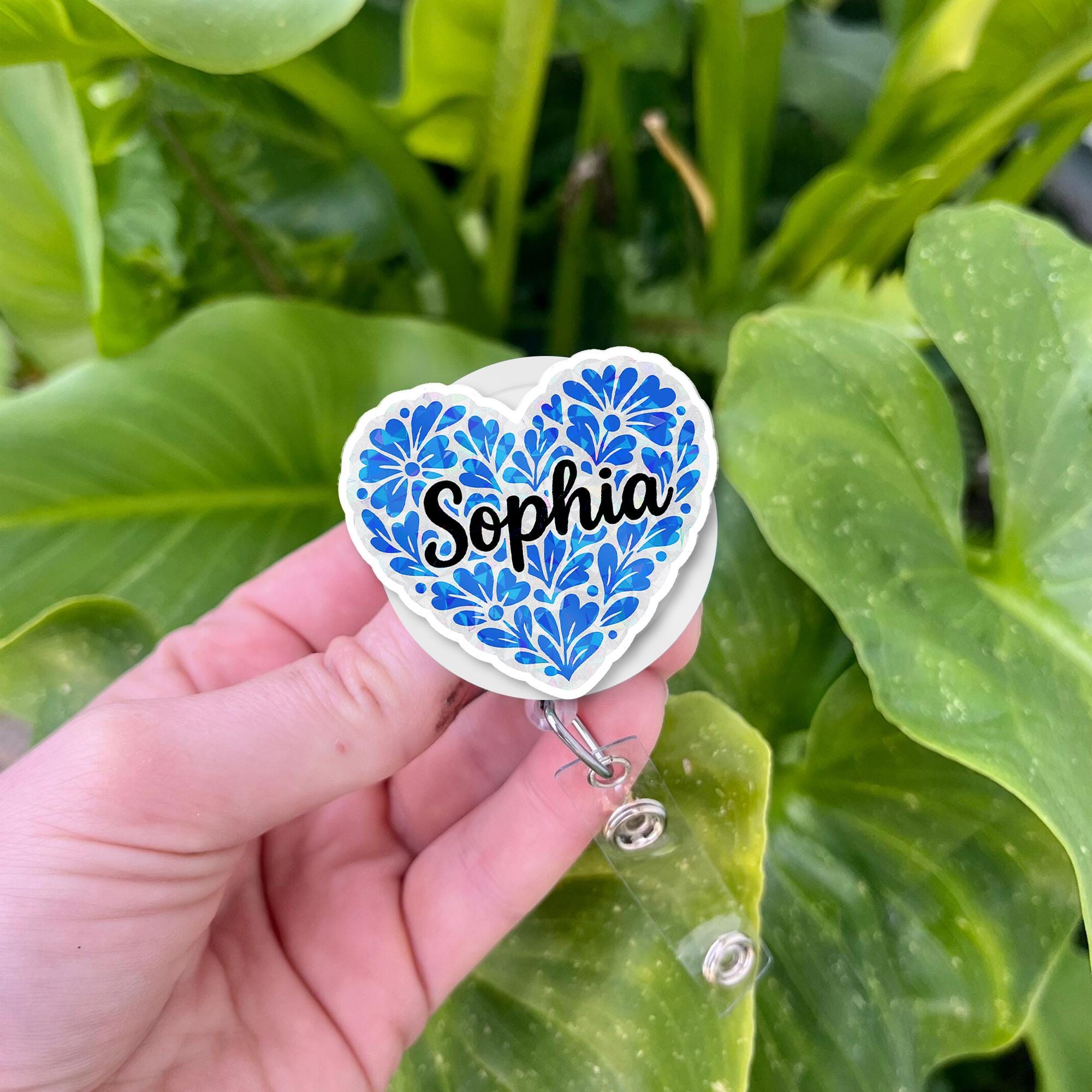 Custom Talavera Heart Badge Reel, Mexican Tile ID Holder, Colorful Folk Art Retractable Clip, Nurse Teacher Gift, Latinx Pride