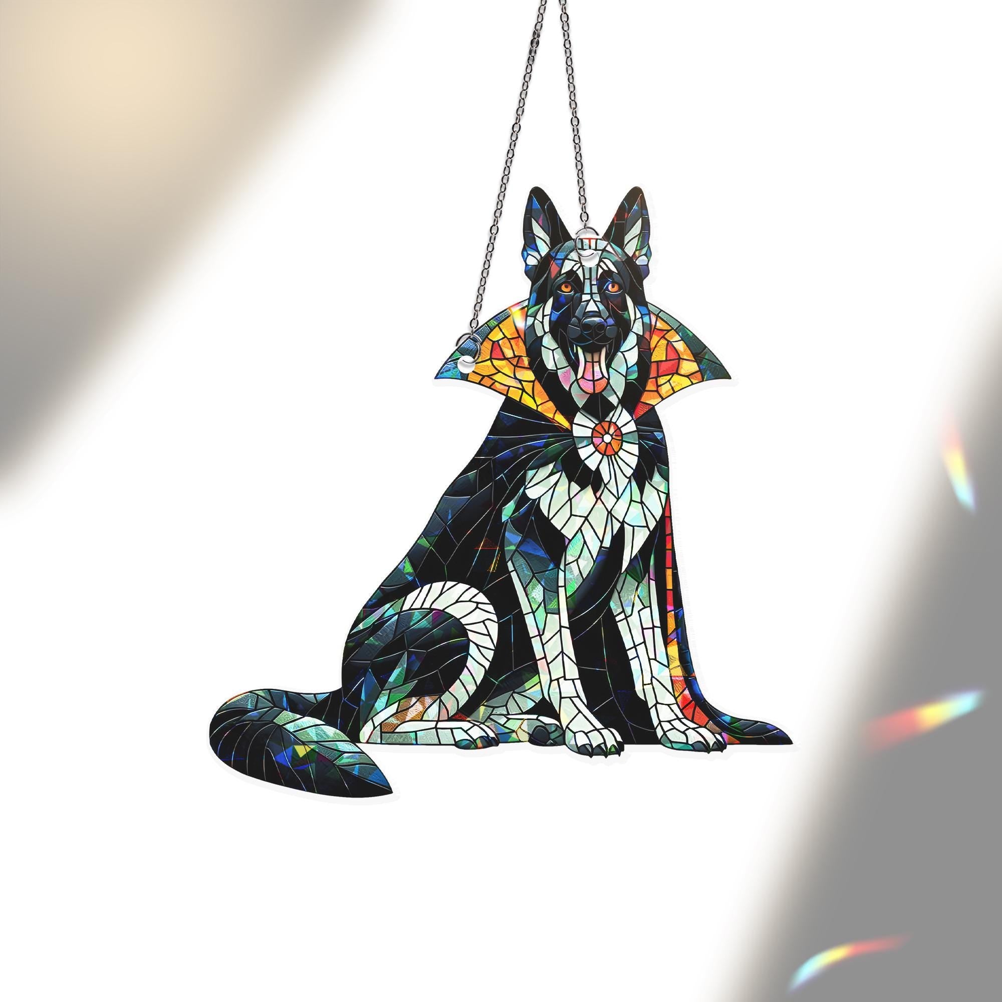 Vampire German Shepherd Suncatcher, Holographic Dog Window Decor, Halloween Pet Acrylic Sun Catcher, Spooky Gift for Dog Lovers