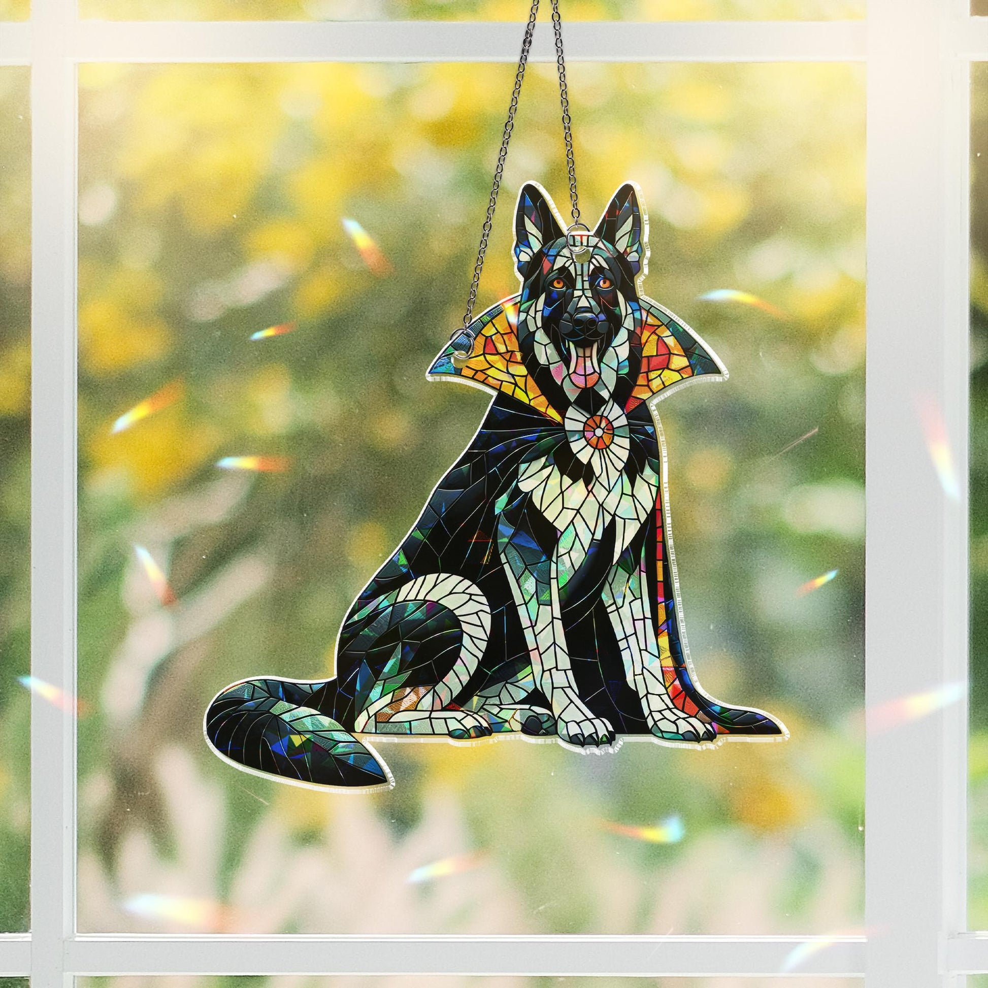 Vampire German Shepherd Suncatcher, Holographic Dog Window Decor, Halloween Pet Acrylic Sun Catcher, Spooky Gift for Dog Lovers