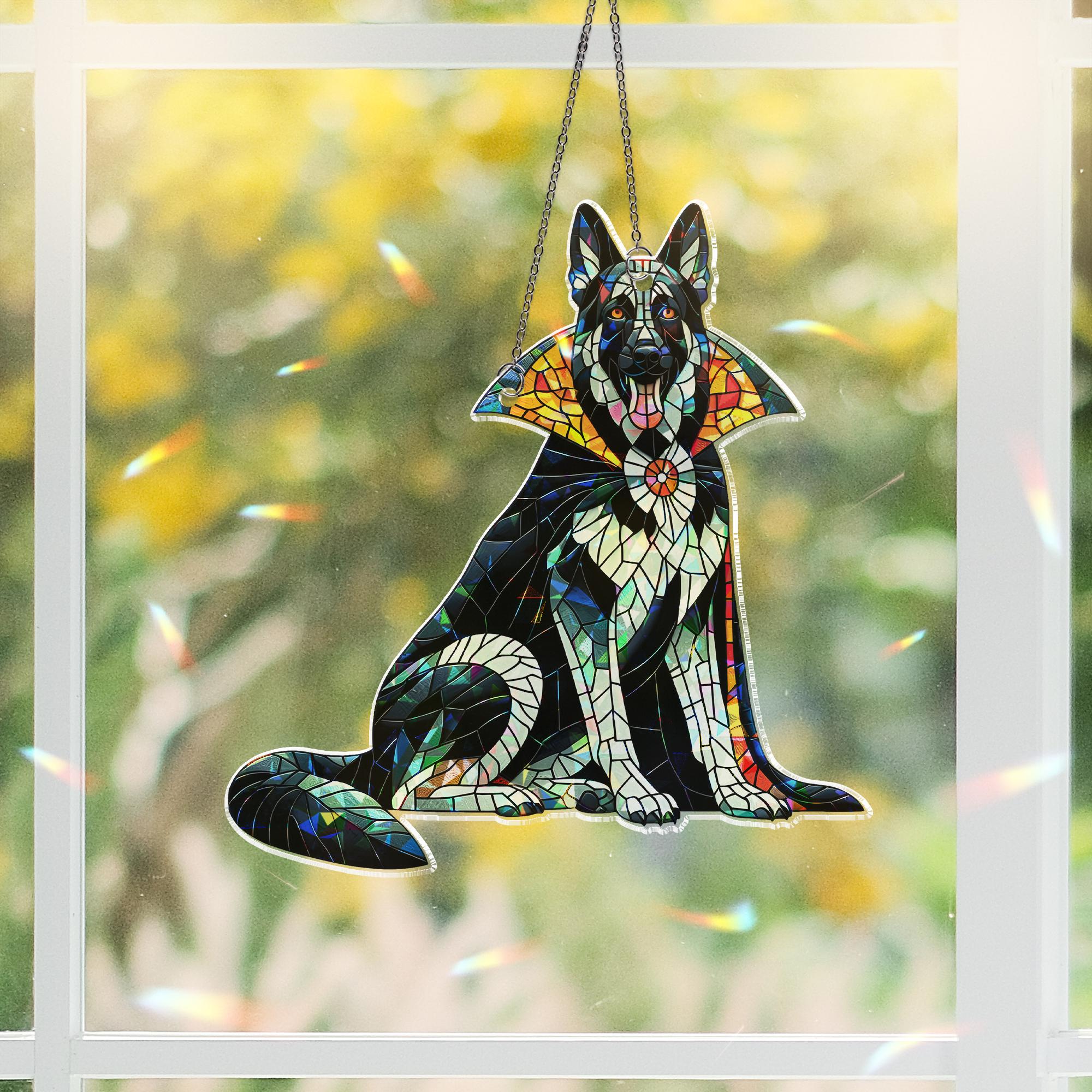 Vampire German Shepherd Suncatcher, Holographic Dog Window Decor, Halloween Pet Acrylic Sun Catcher, Spooky Gift for Dog Lovers