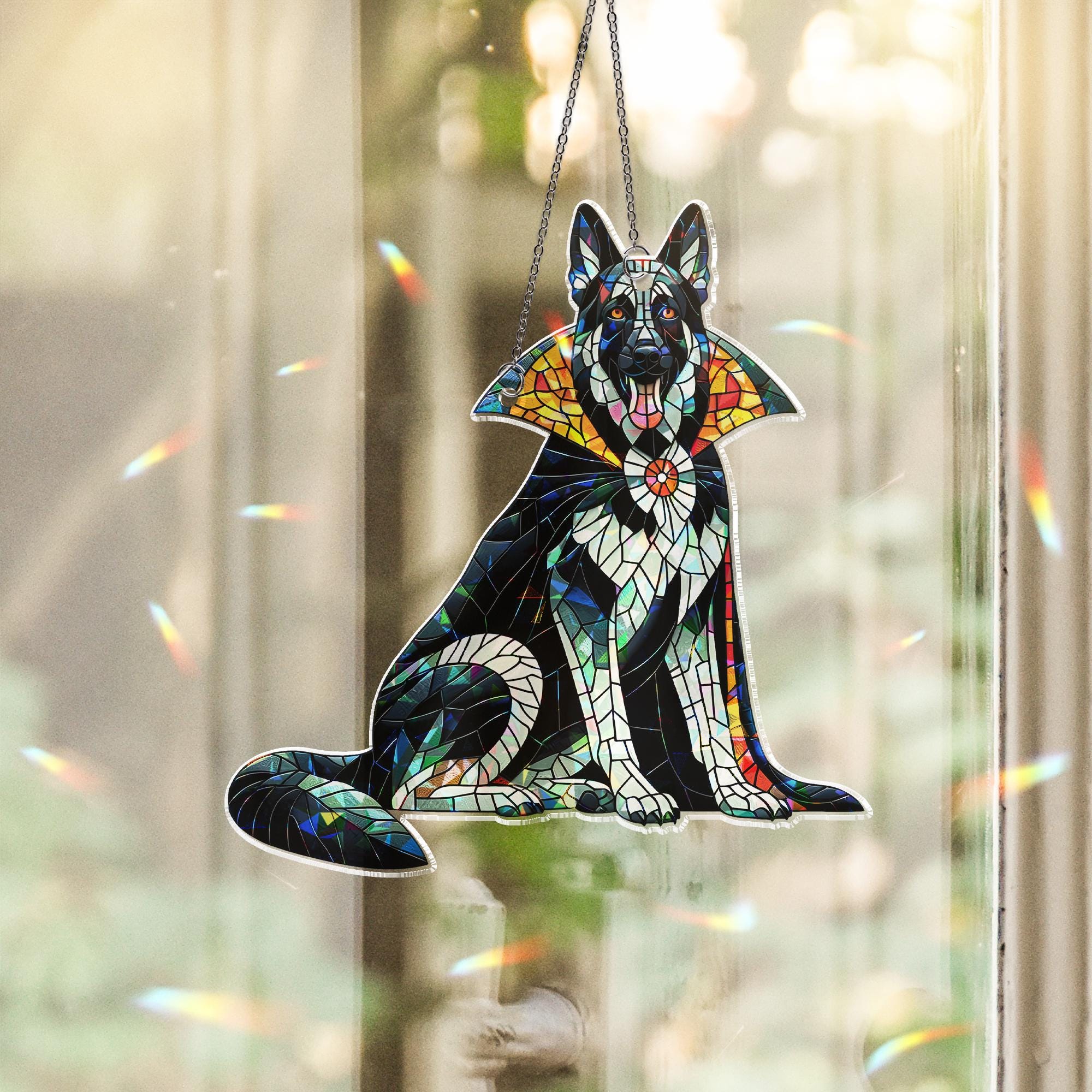 Vampire German Shepherd Suncatcher, Holographic Dog Window Decor, Halloween Pet Acrylic Sun Catcher, Spooky Gift for Dog Lovers