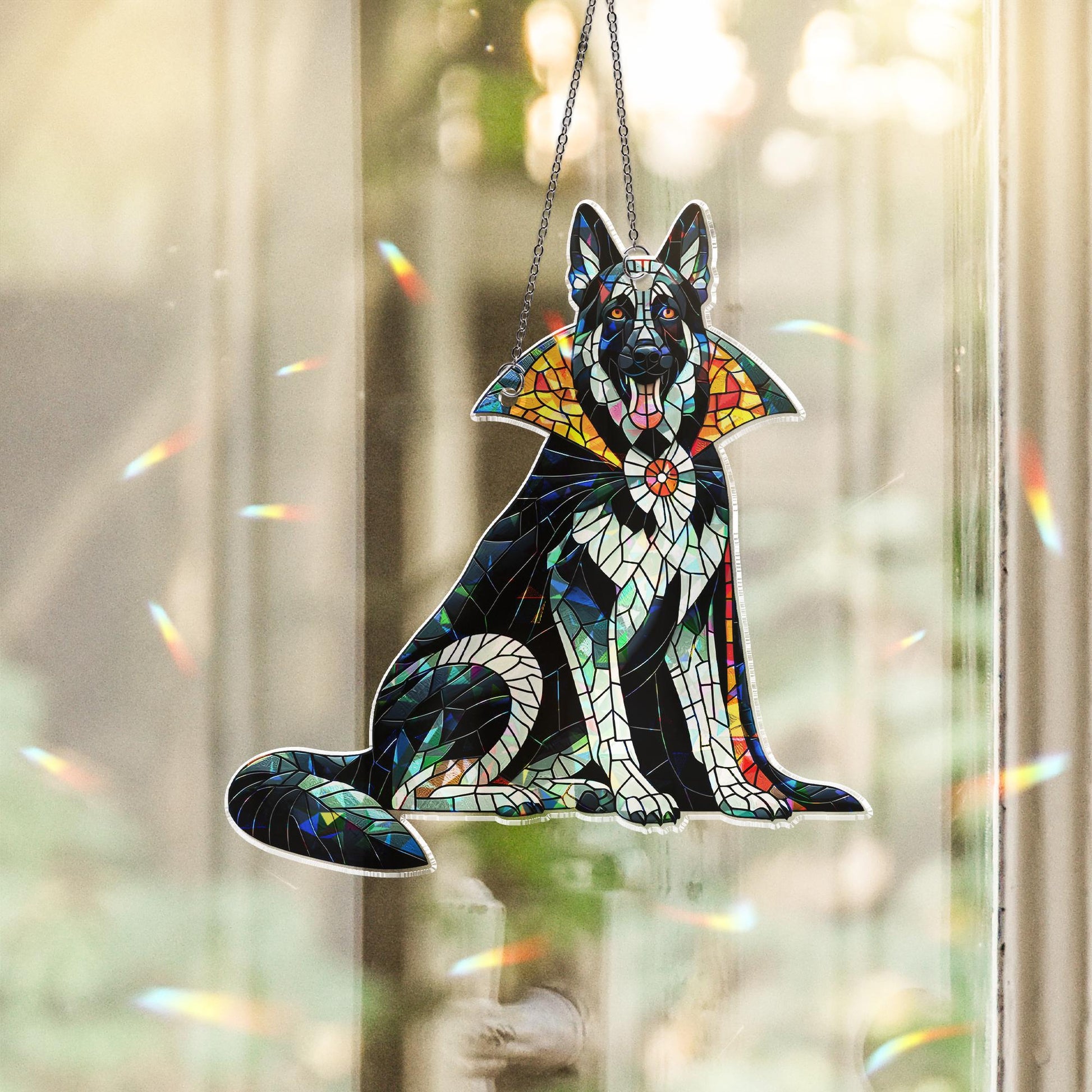 Vampire German Shepherd Suncatcher, Holographic Dog Window Decor, Halloween Pet Acrylic Sun Catcher, Spooky Gift for Dog Lovers