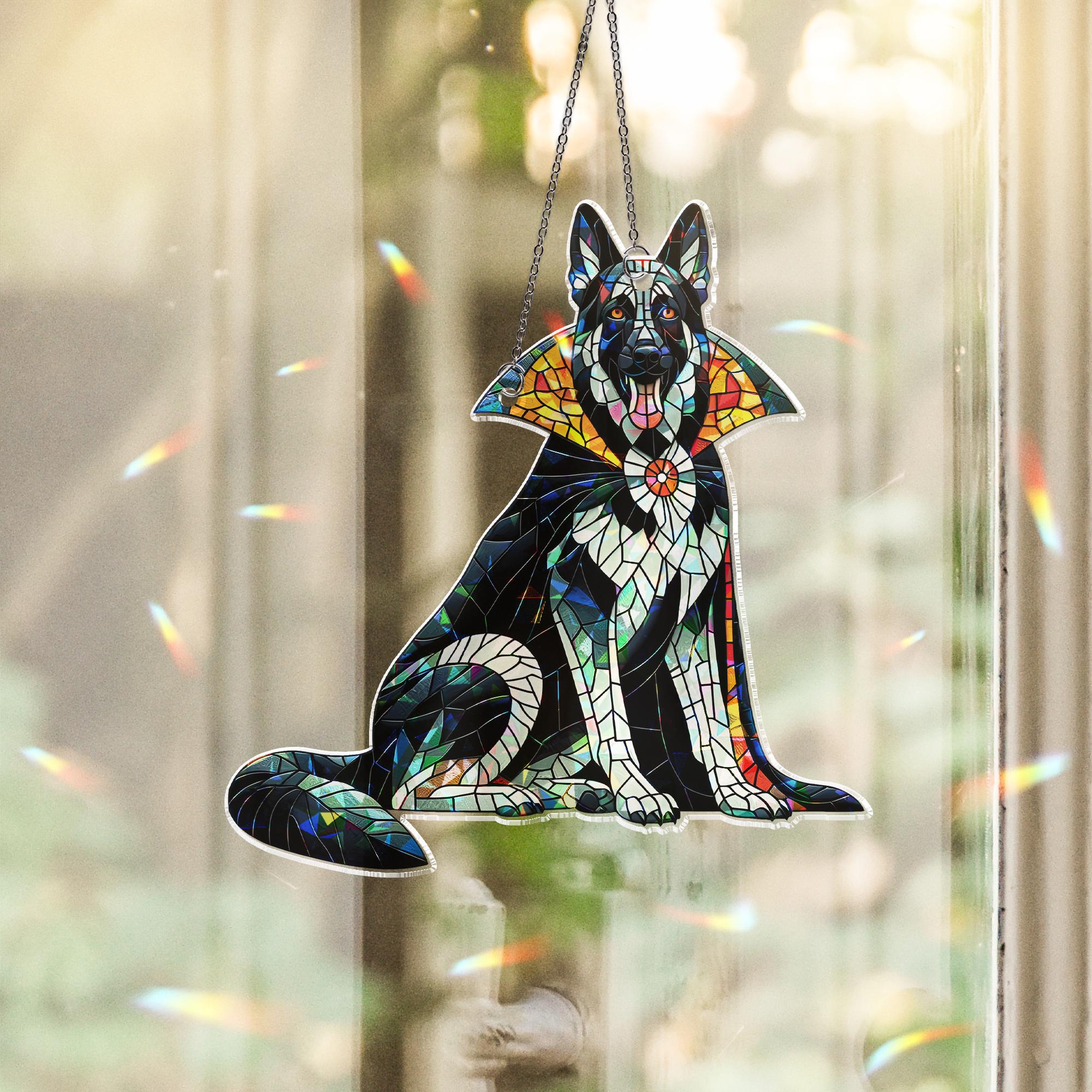 Vampire German Shepherd Suncatcher, Holographic Dog Window Decor, Halloween Pet Acrylic Sun Catcher, Spooky Gift for Dog Lovers