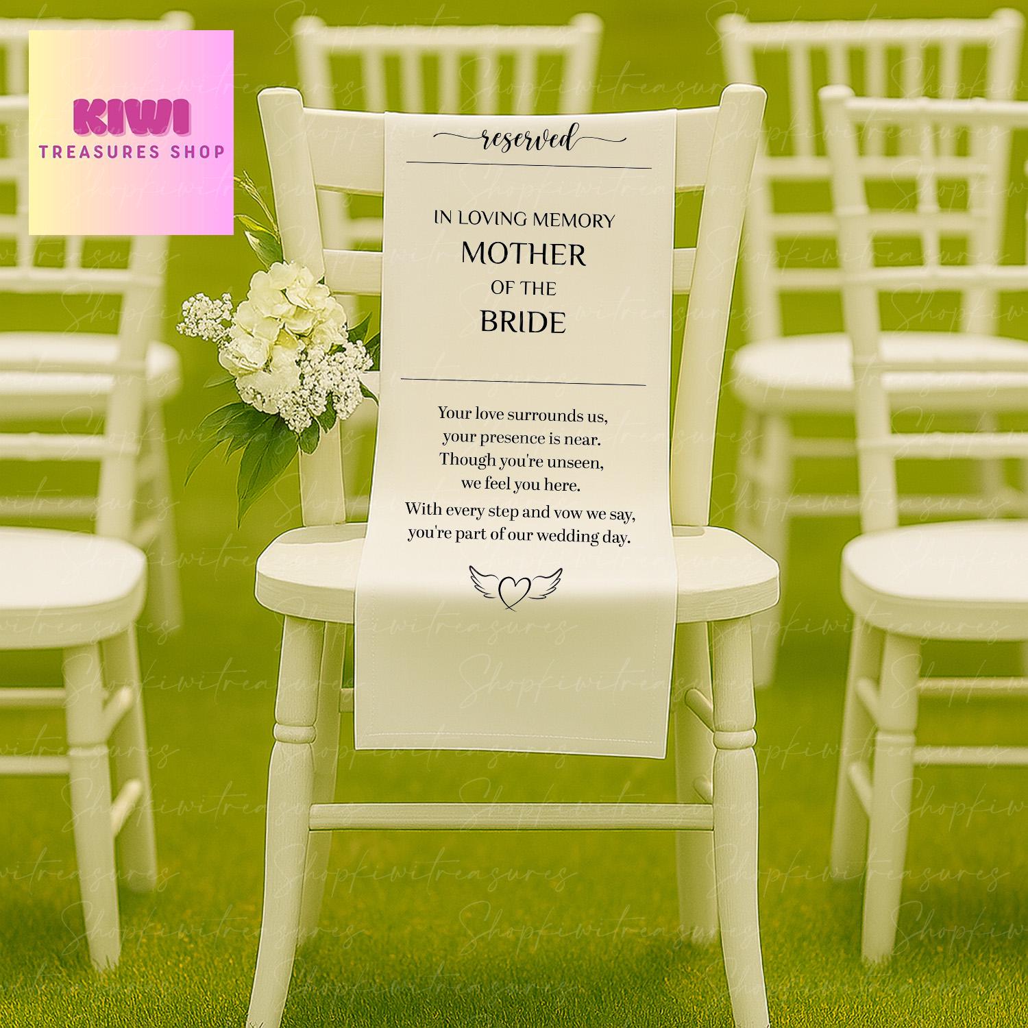 Custom Reserved Memorial Chair Sign for Wedding – In Loving Memory Mother of the Bride Banner – Remembrance Ceremony Seat Marker