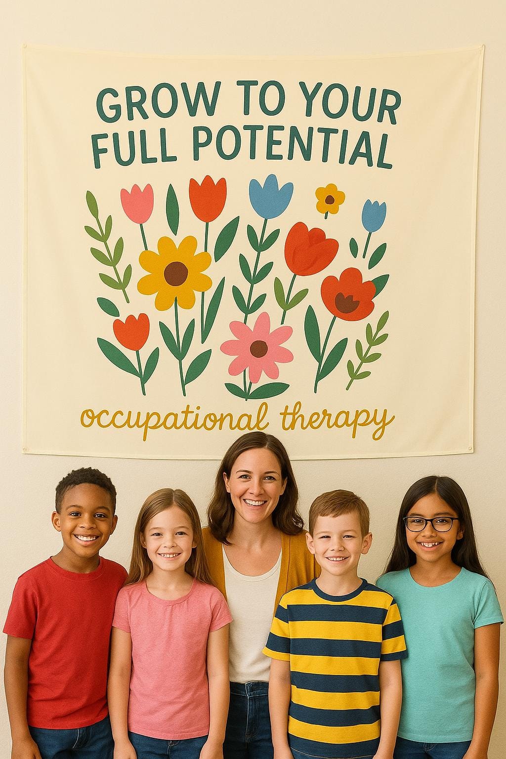 Occupational Therapy Tapestry, Grow to Your Full Potential Wall Decor, OT Office Banner, Therapist Classroom Floral Art Sign