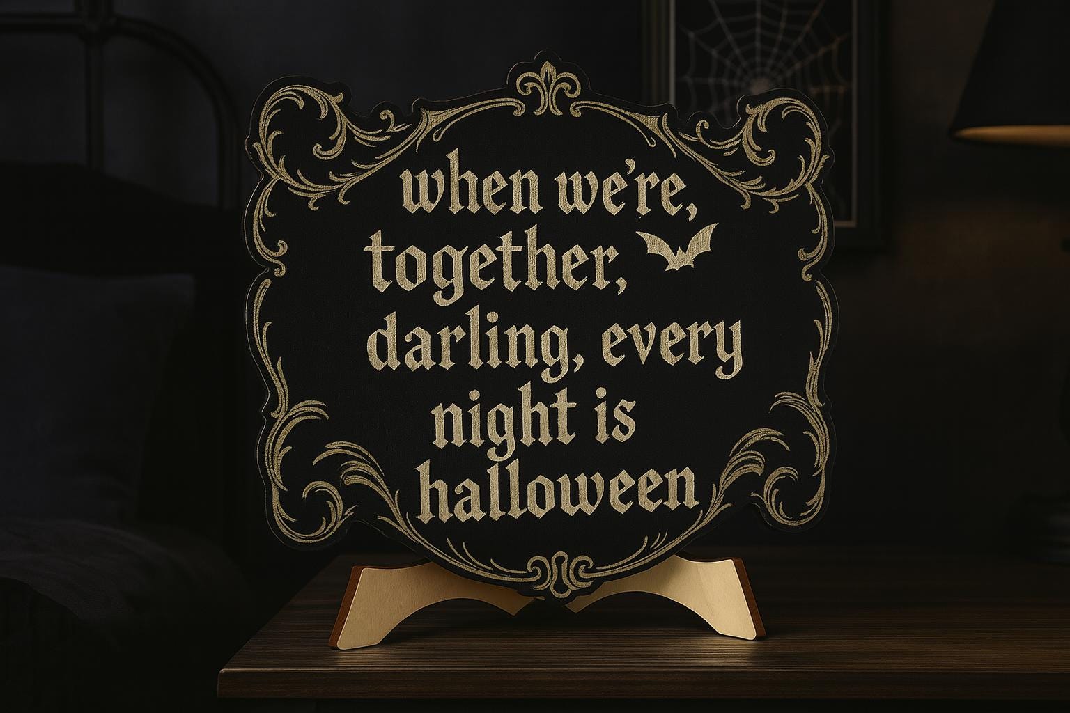Gothic Halloween Love Sign, Every Night is Halloween Wooden hanging, Spooky Couple Decor, Dark Romance Gift for Him or Her