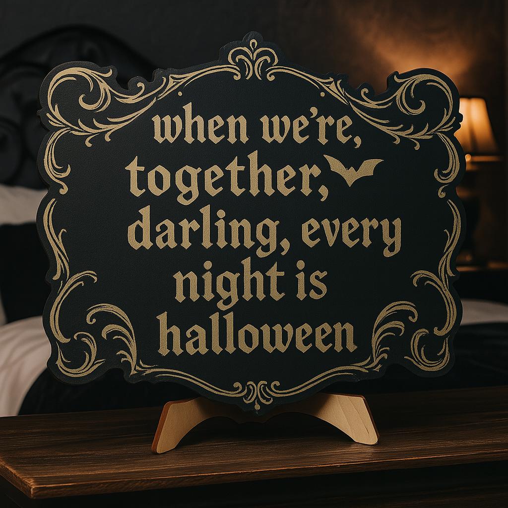 Gothic Halloween Love Sign, Every Night is Halloween Wooden hanging, Spooky Couple Decor, Dark Romance Gift for Him or Her