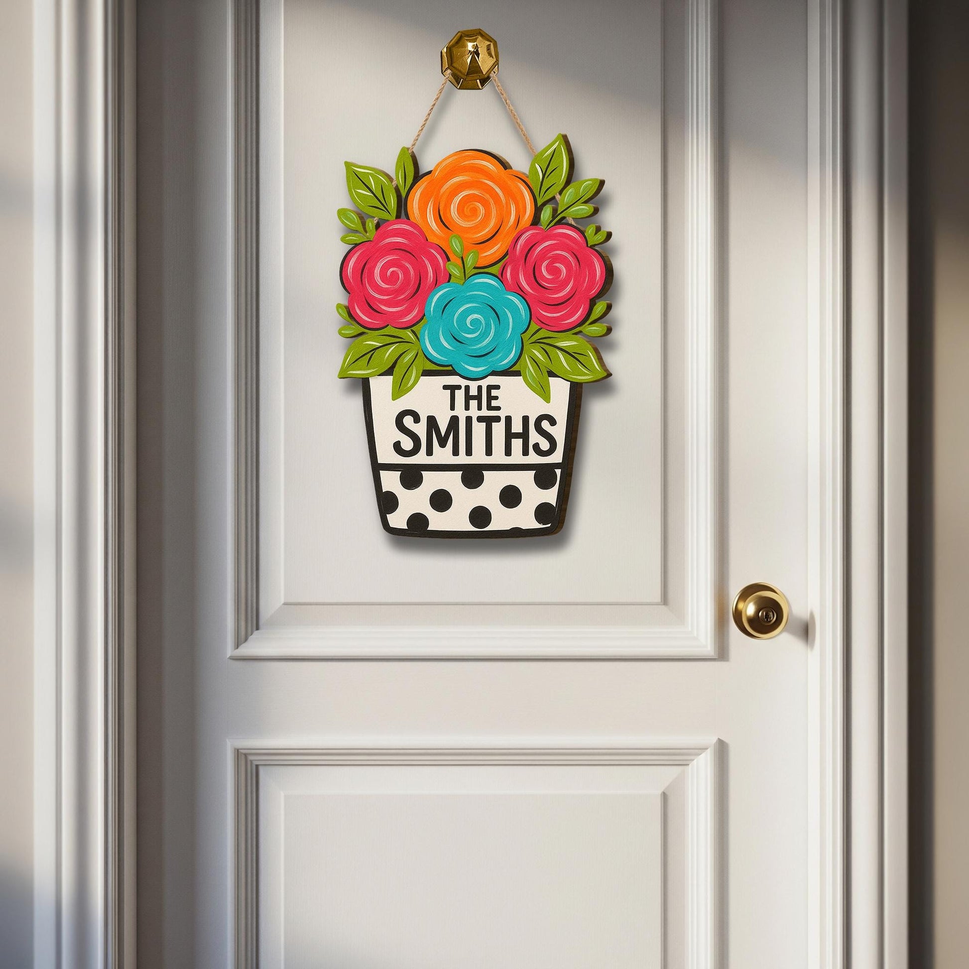 Personalized Floral Door Sign, Custom Family Name Sign, Summer Front Door Decor, Wood Flower Welcome Sign, Housewarming Gift