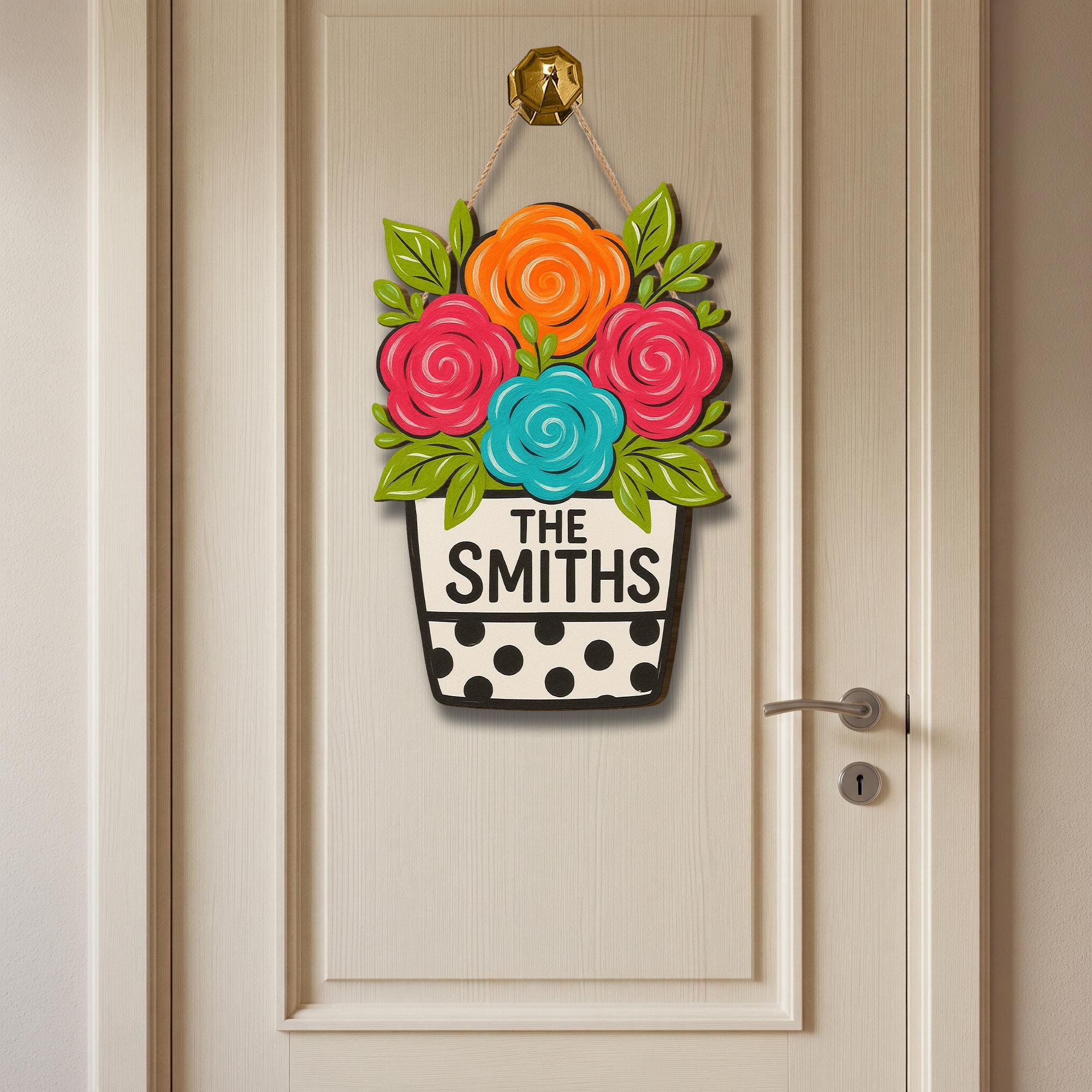 Personalized Floral Door Sign, Custom Family Name Sign, Summer Front Door Decor, Wood Flower Welcome Sign, Housewarming Gift