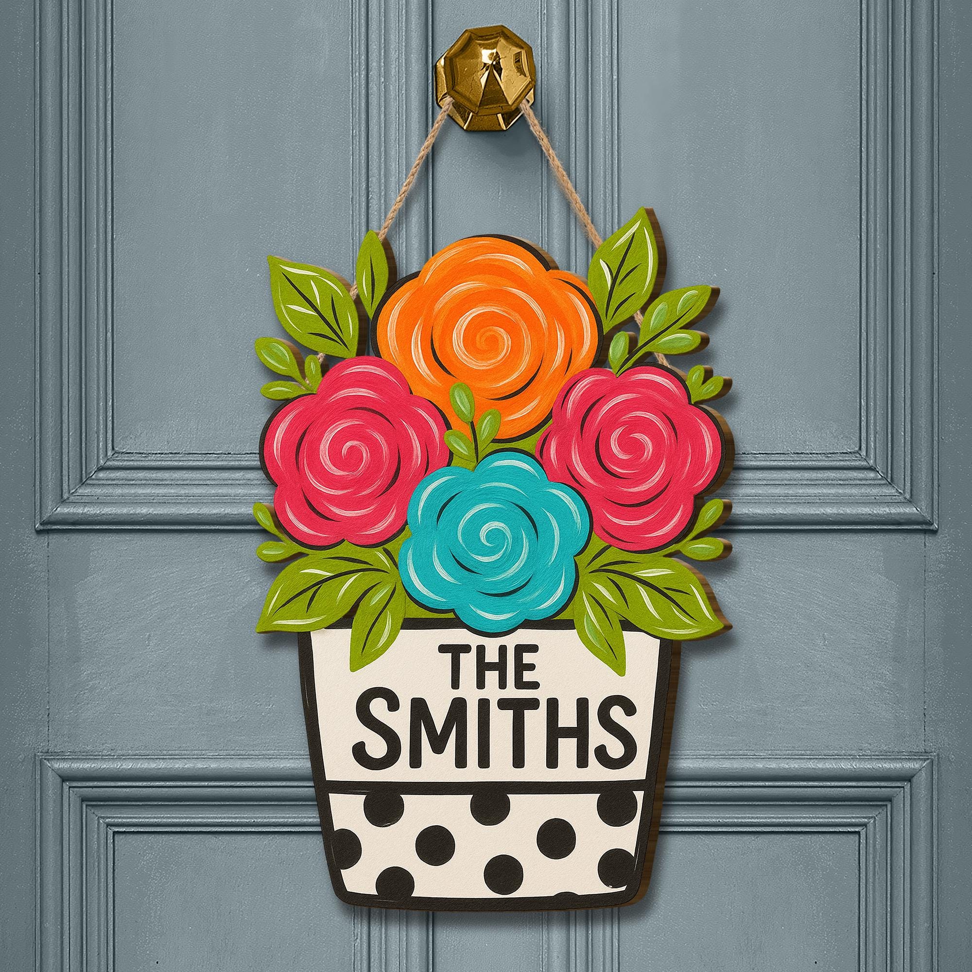Personalized Floral Door Sign, Custom Family Name Sign, Summer Front Door Decor, Wood Flower Welcome Sign, Housewarming Gift
