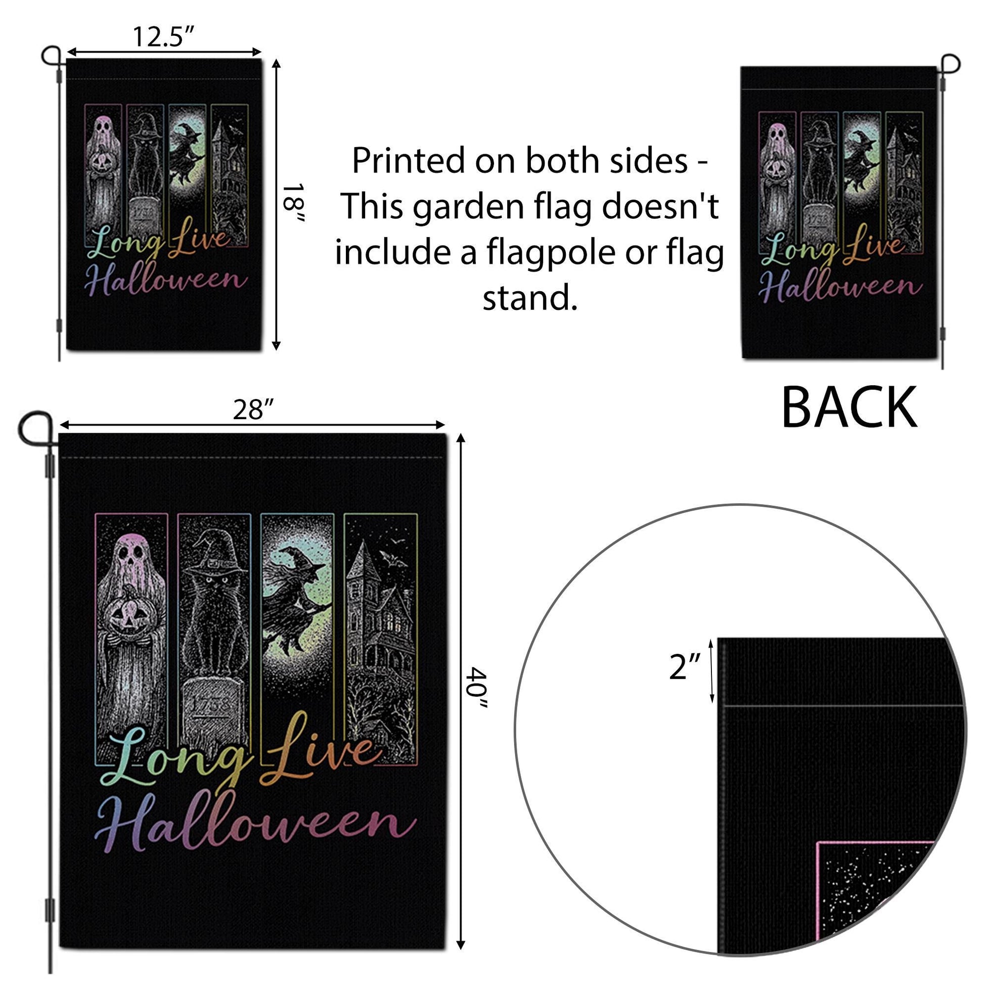 Long Live Halloween Garden Flag, Spooky Witch Ghost Outdoor Decor, Gothic Haunted House Yard Sign, Halloween Porch Banner