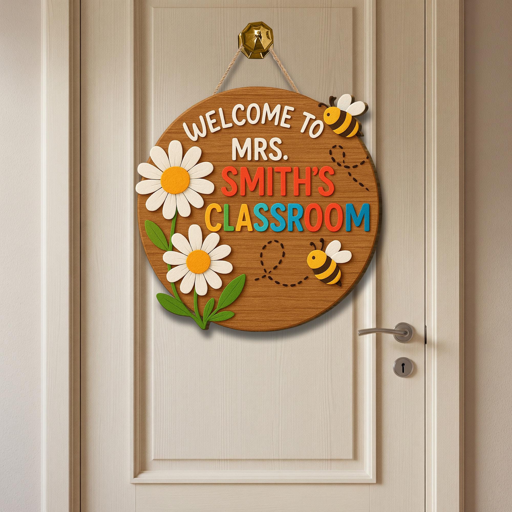 Welcome Classroom Door Sign, 3D Teacher Wood Sign with Bees and Flowers, Back to School Decor, Personalized Teacher Gift