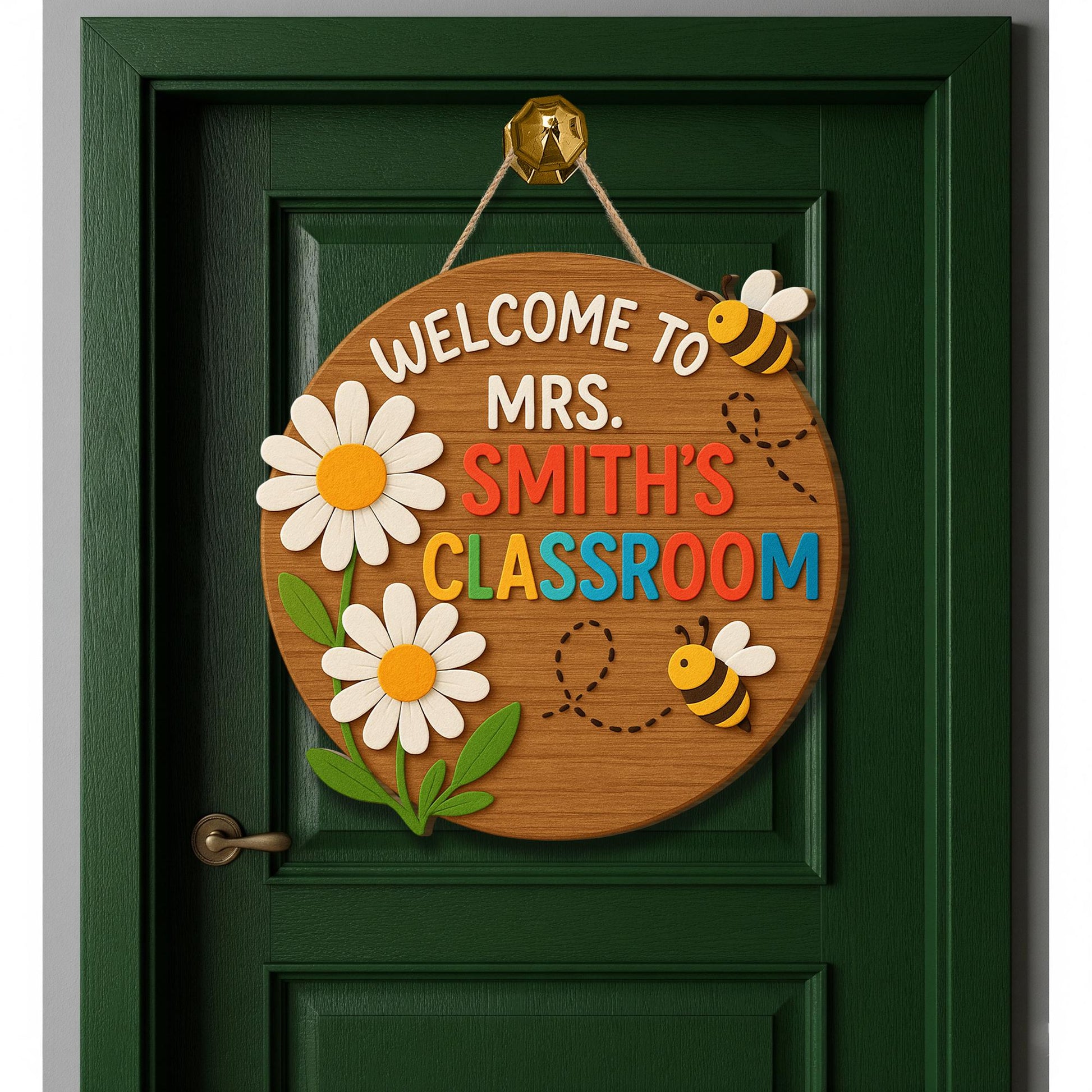 Welcome Classroom Door Sign, 3D Teacher Wood Sign with Bees and Flowers, Back to School Decor, Personalized Teacher Gift