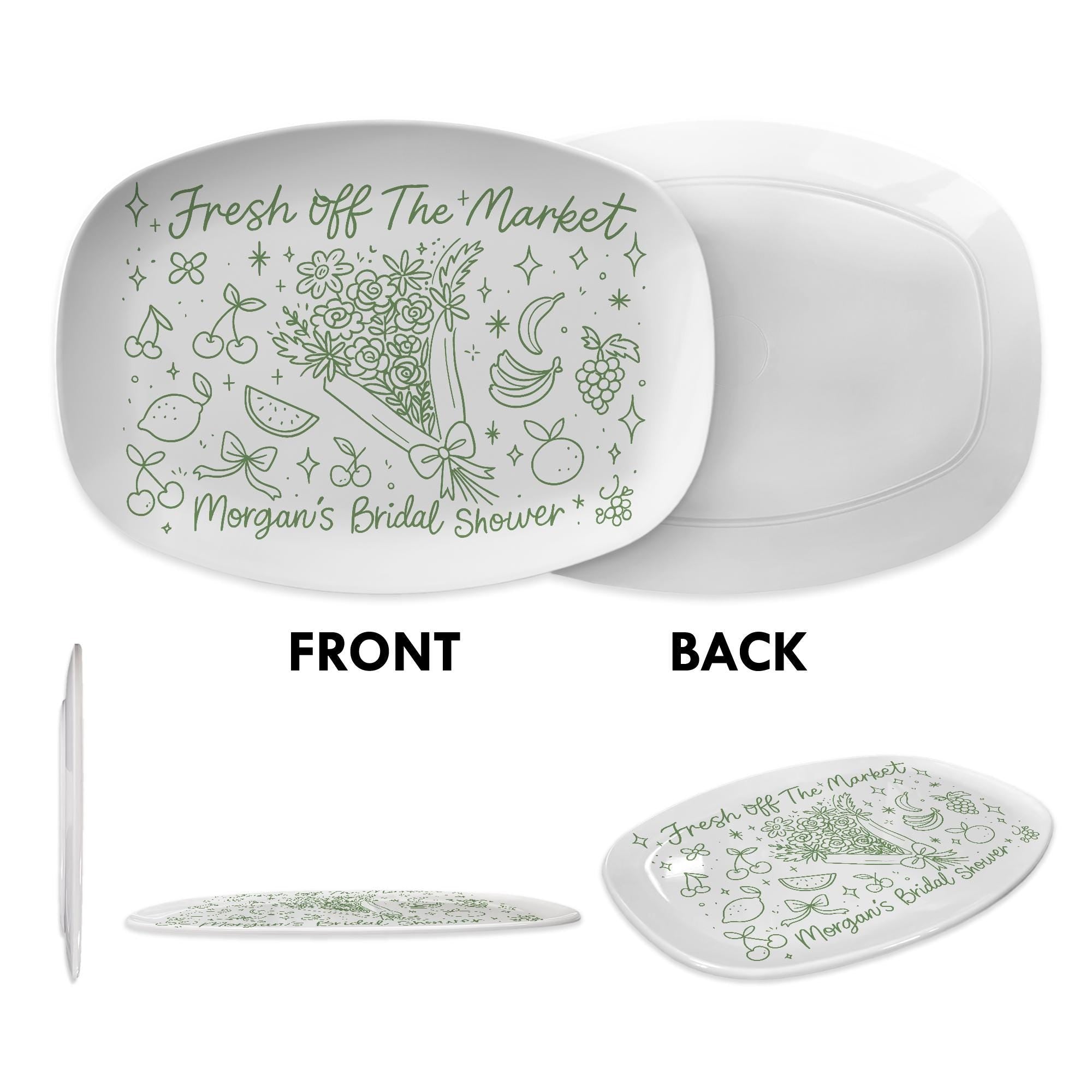 Fresh Off The Market Bridal Shower Platter, Custom Wedding Gift Dish, Personalized Fruit Theme Plate, Funny Engagement Keepsake DECOR ONLY