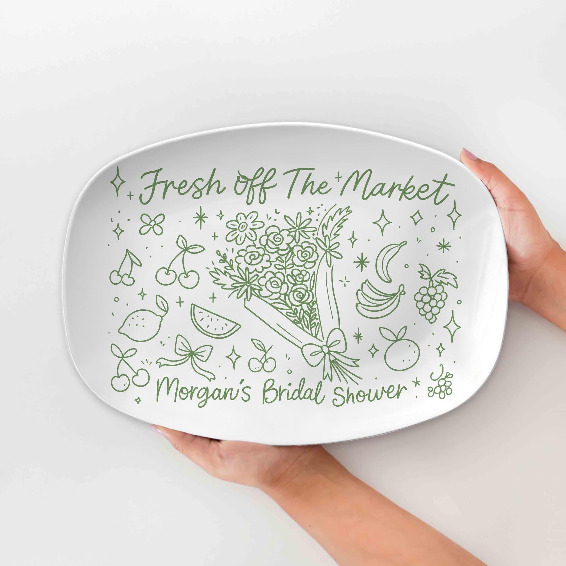 Fresh Off The Market Bridal Shower Platter, Custom Wedding Gift Dish, Personalized Fruit Theme Plate, Funny Engagement Keepsake DECOR ONLY