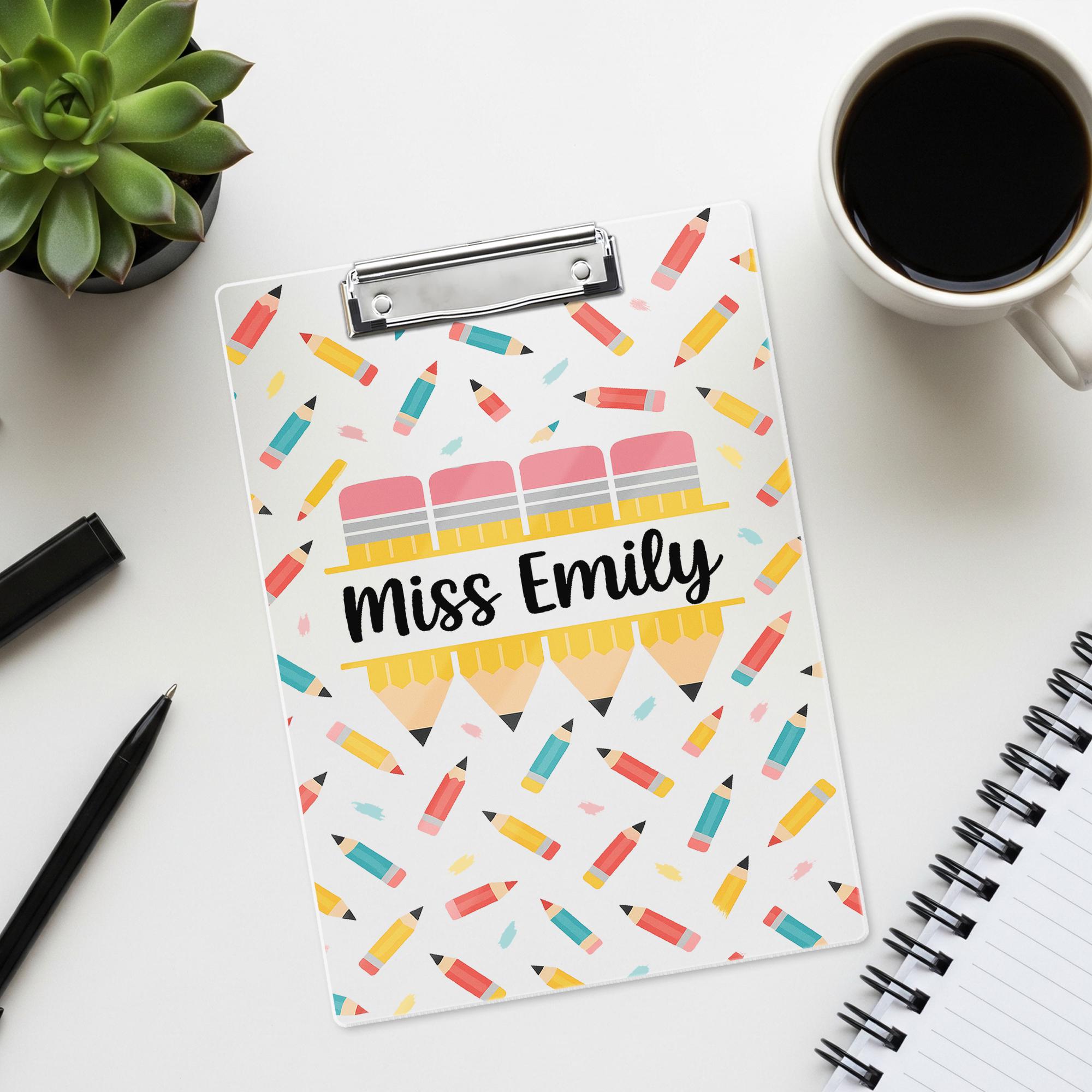 Personalized Pencil Clipboard, Cute Teacher Clipboard with Name,  School Office Supply, Back to School Teacher Gift, Teacher Accessories