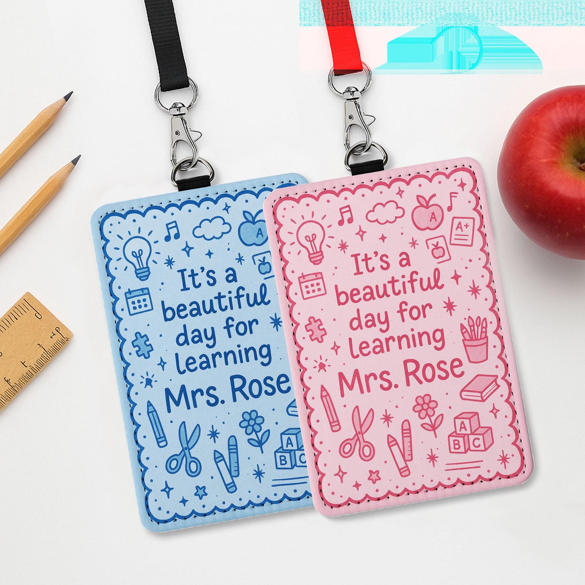 Teacher Badge Holder, Its A Good Day to learn, Personalized Leather ID Holder, Cute School Lanyard for Teacher, Back to School Teacher Gift