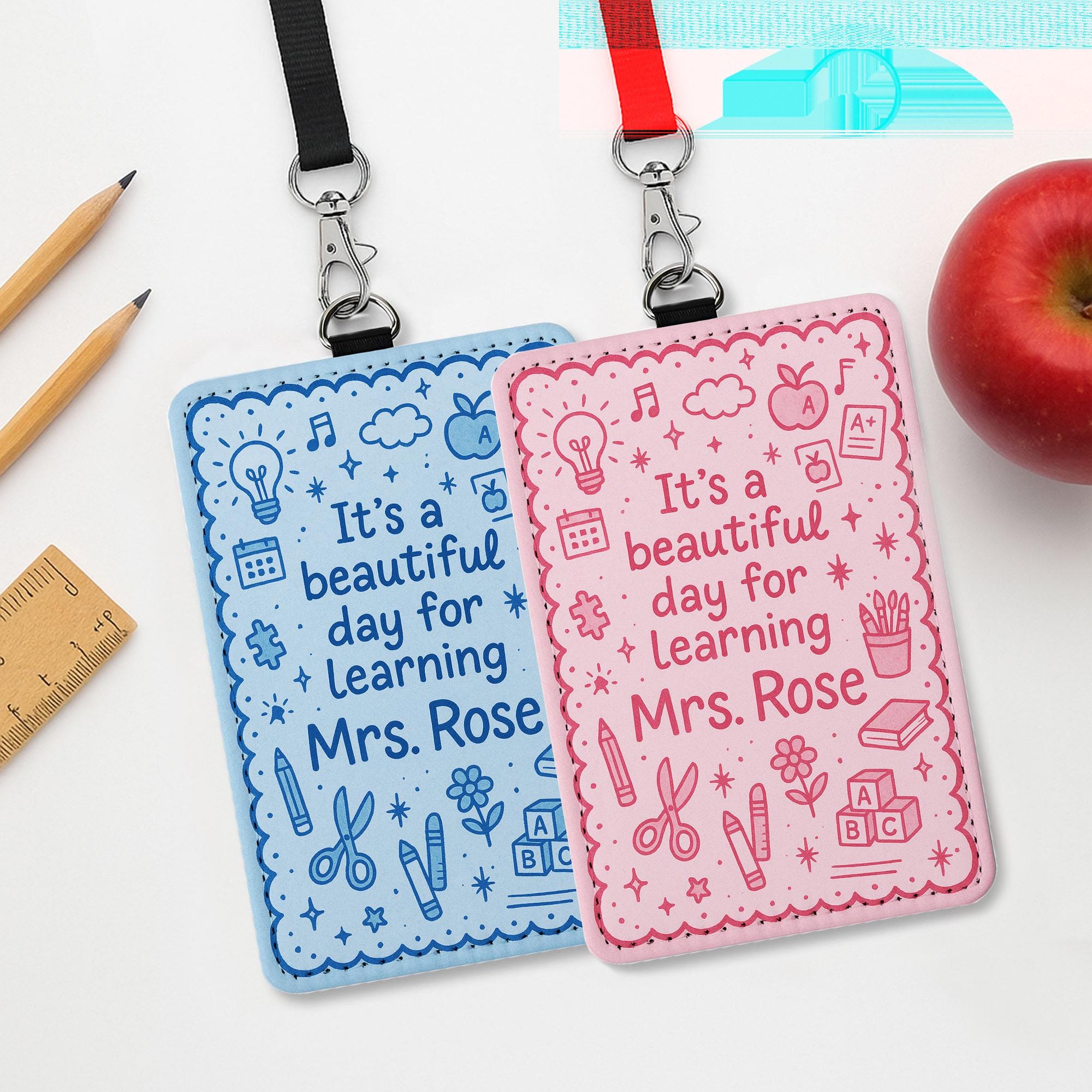 Teacher Badge Holder, Its A Good Day to learn, Personalized Leather ID Holder, Cute School Lanyard for Teacher, Back to School Teacher Gift