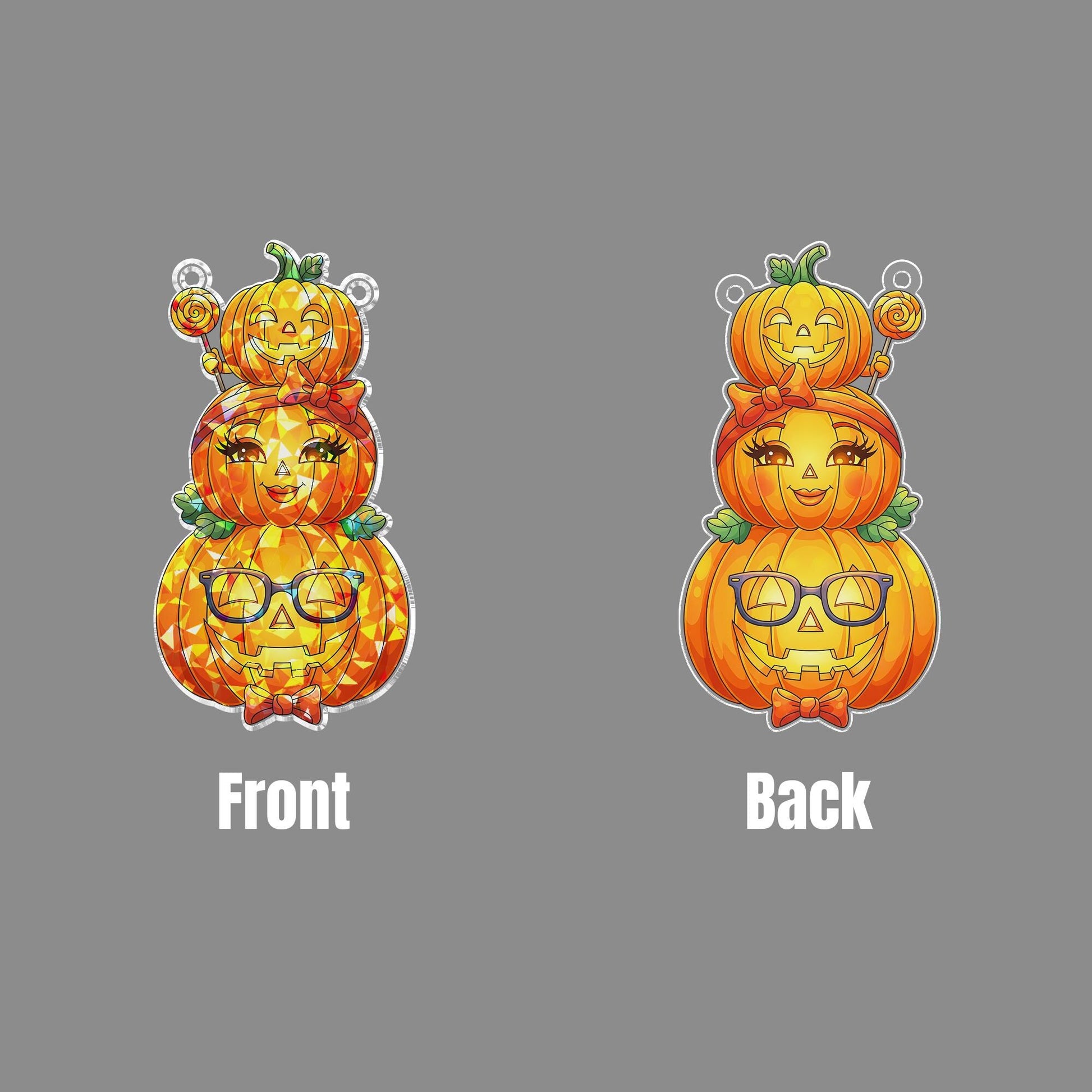 Cute Halloween Pumpkin Family Suncatcher – Stained Glass Style Fall Decor, Hanging Window Ornament