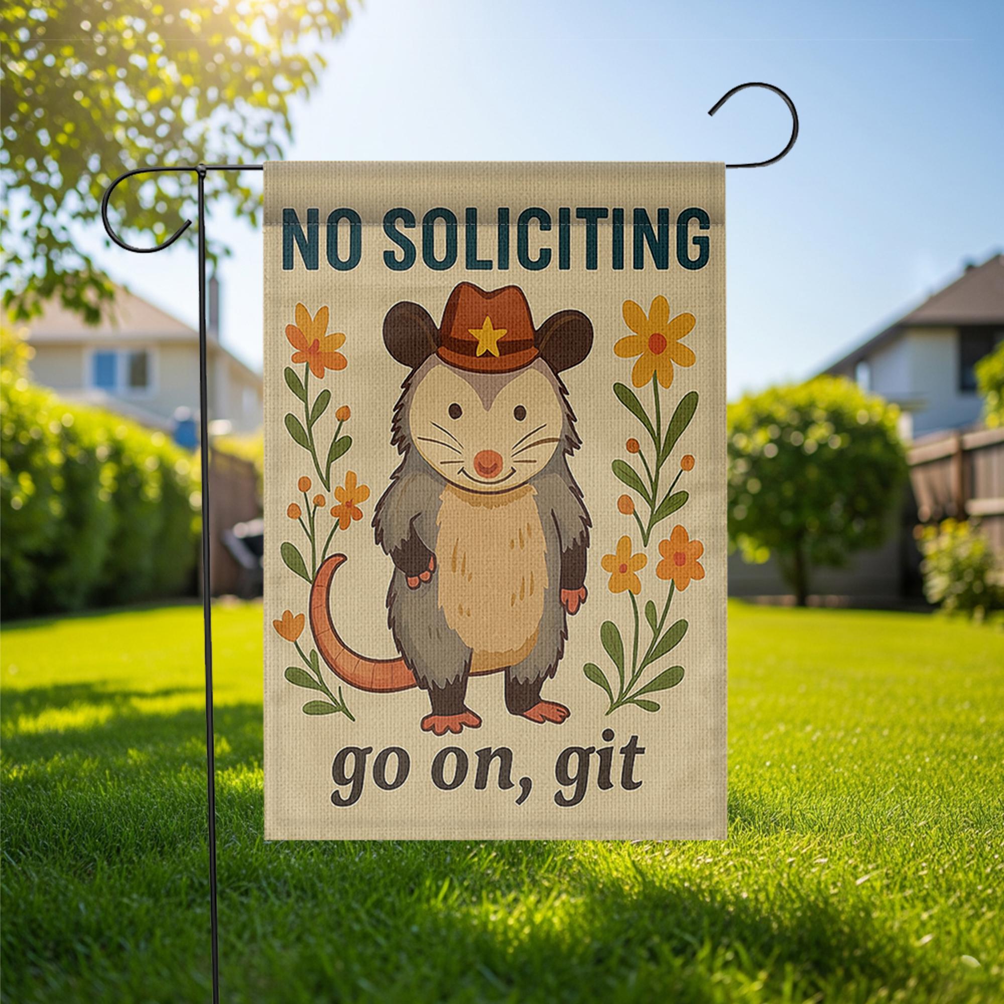 Funny No Soliciting Garden Flag, Cowboy Possum Yard Decor, Go On Git Door Sign, Country Humor Lawn Banner, Anti Solicitor Gift