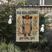 Funny No Soliciting Garden Flag, Cowboy Possum Yard Decor, Go On Git Door Sign, Country Humor Lawn Banner, Anti Solicitor Gift