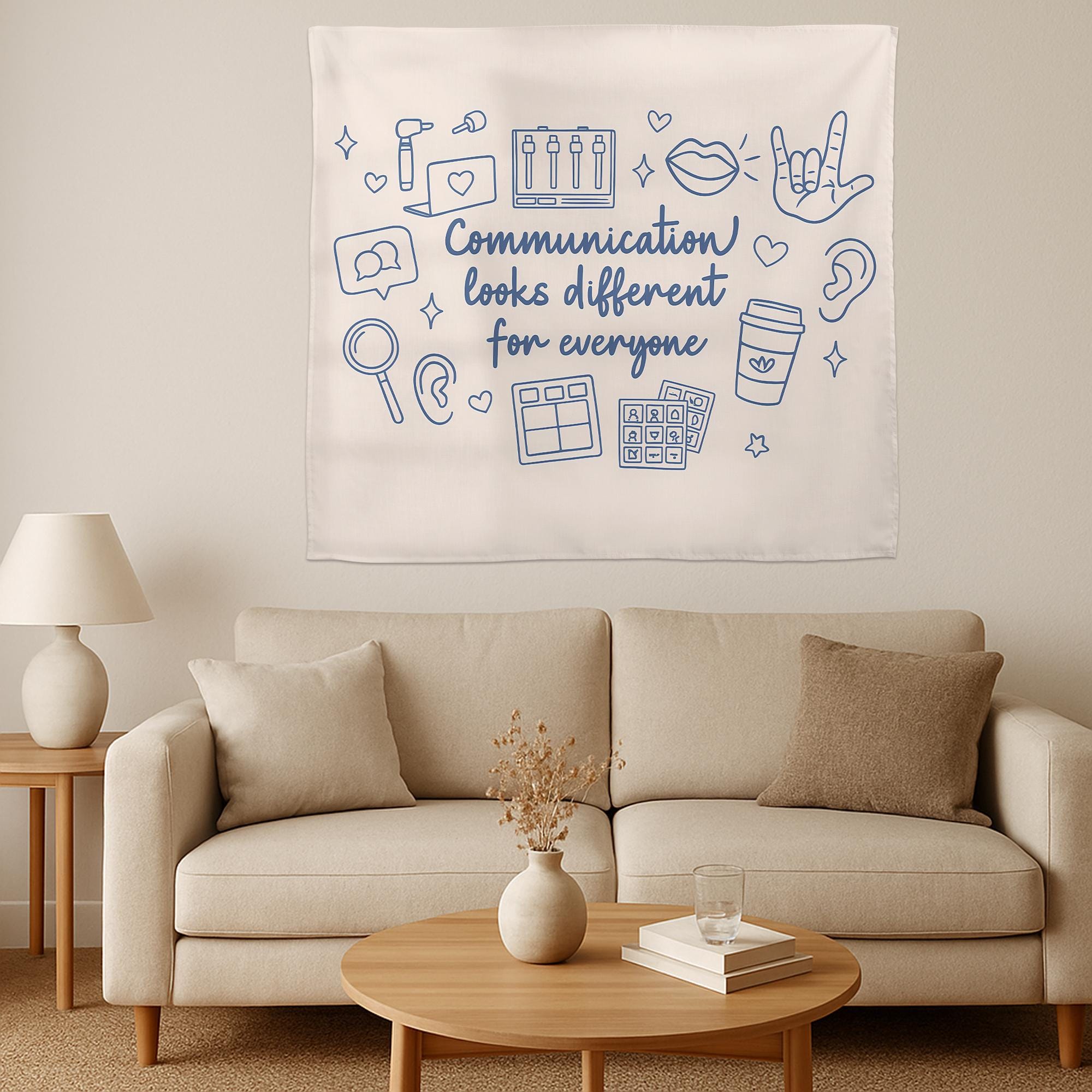 Speech Therapy Tapestry, Communication Looks Different Wall Art, SLP Office Decor, Inclusive AAC Sign, Therapist Classroom Banner