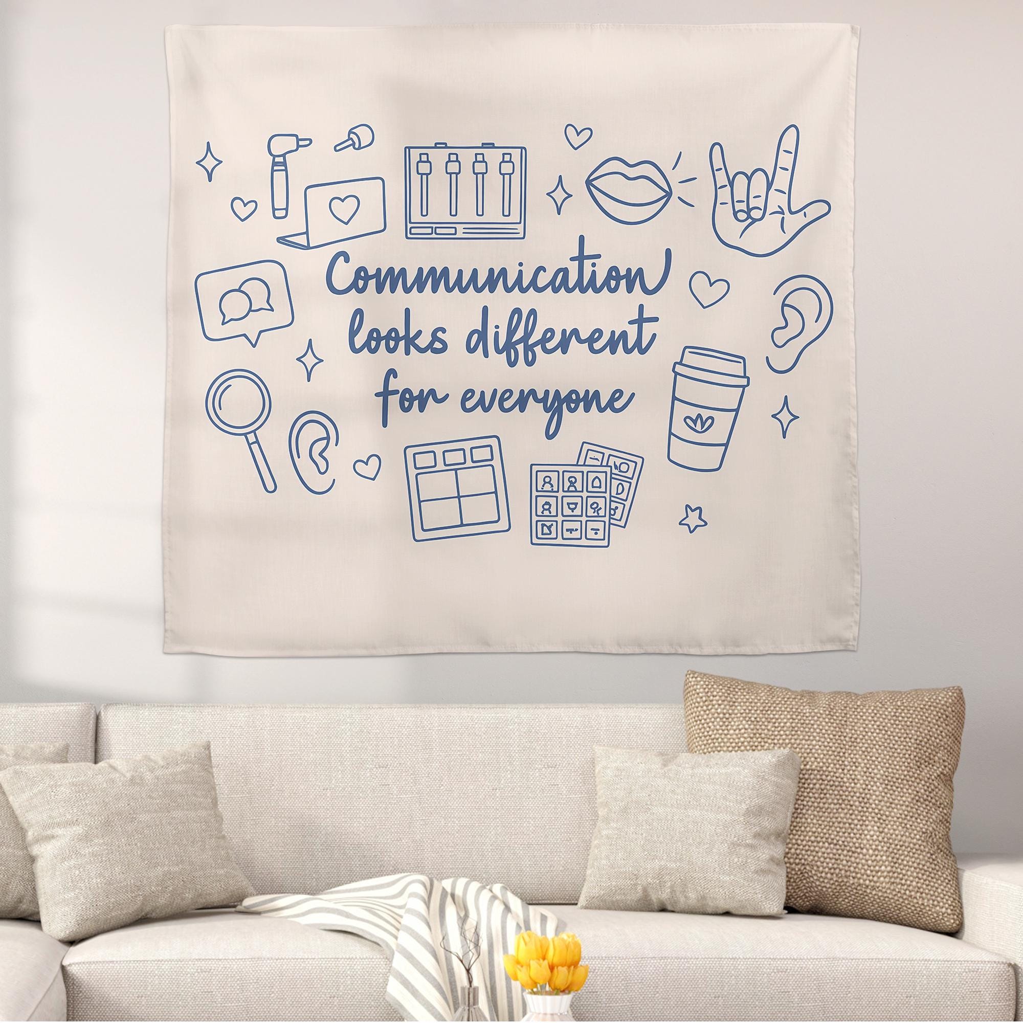 Speech Therapy Tapestry, Communication Looks Different Wall Art, SLP Office Decor, Inclusive AAC Sign, Therapist Classroom Banner