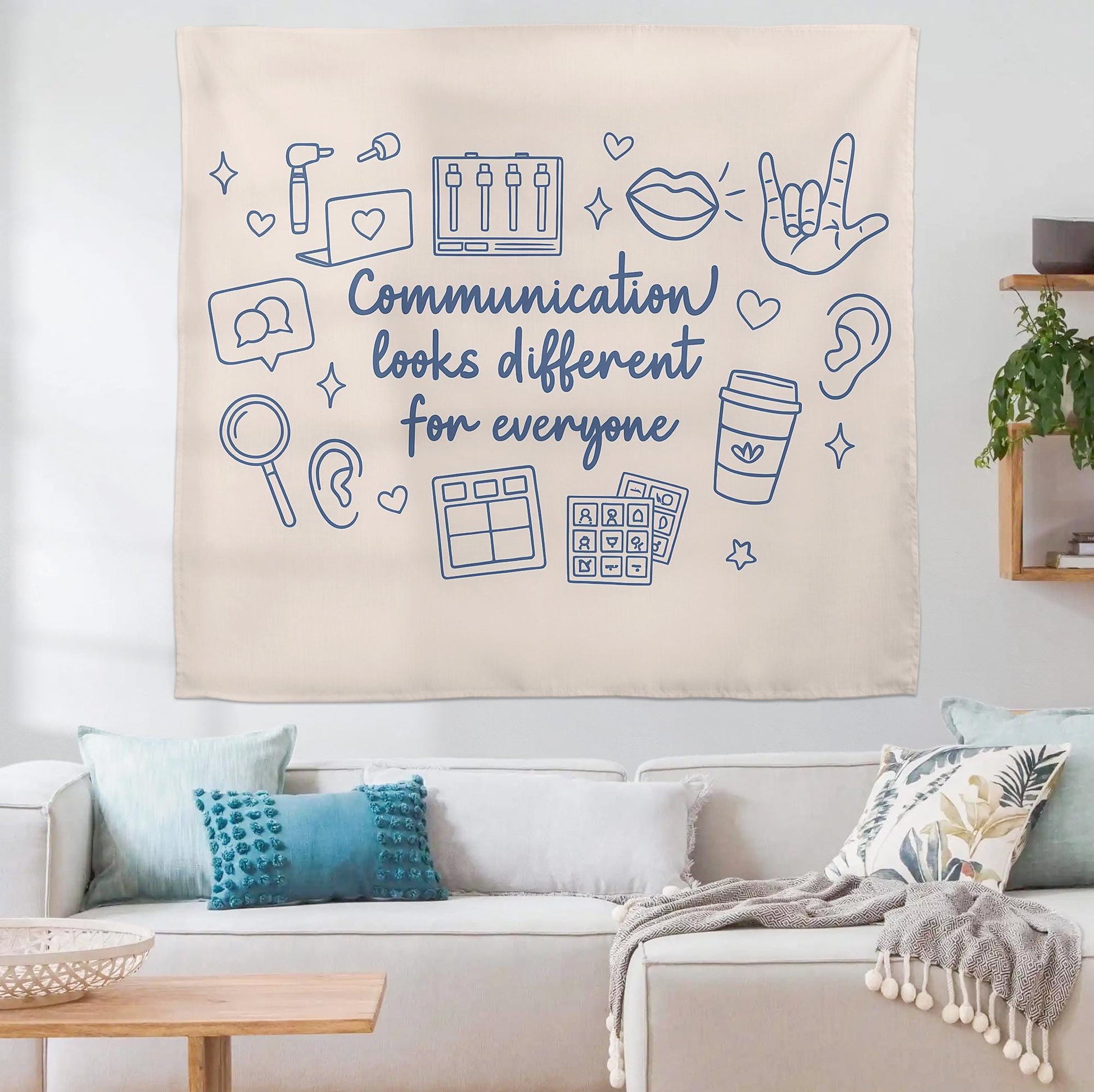 Speech Therapy Tapestry, Communication Looks Different Wall Art, SLP Office Decor, Inclusive AAC Sign, Therapist Classroom Banner